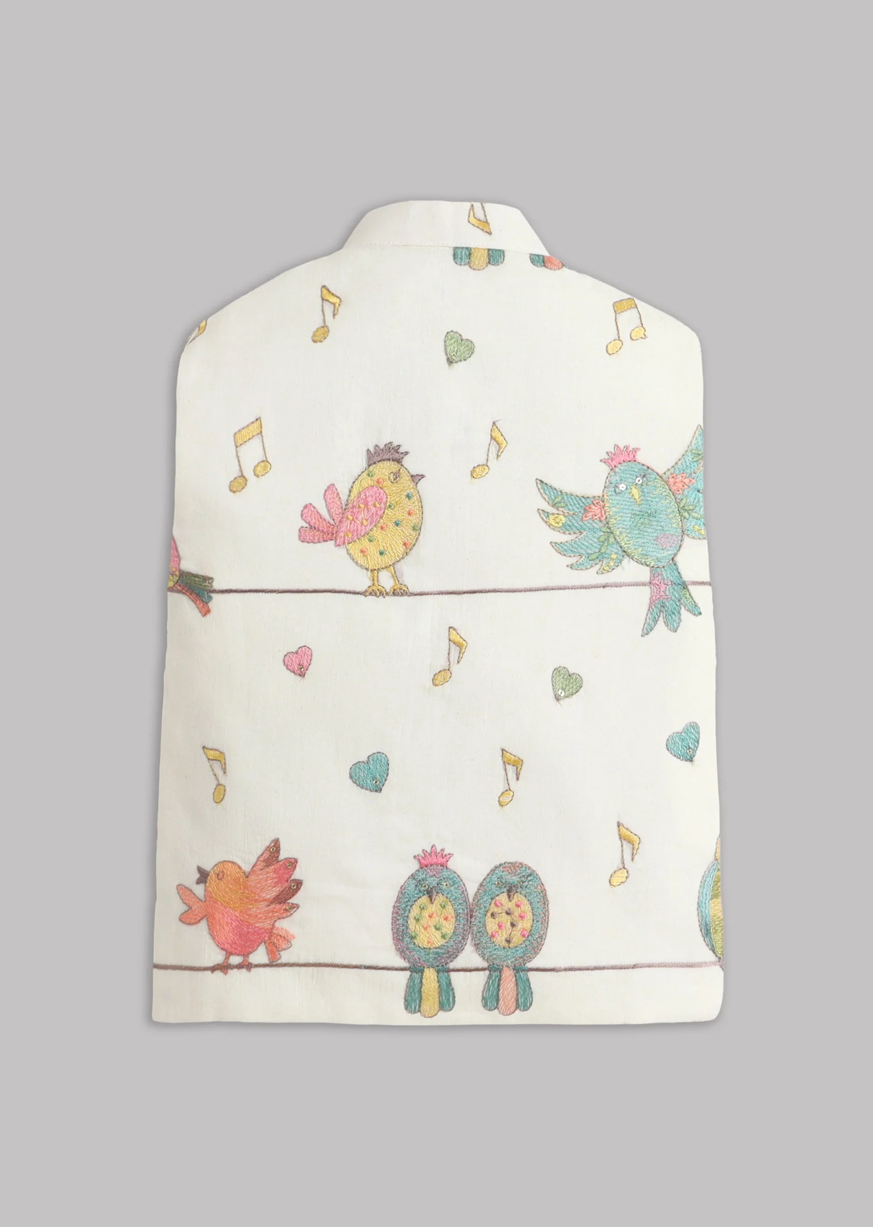 Off White Nehru Jacket Set With Bird Embroidery - Image 6