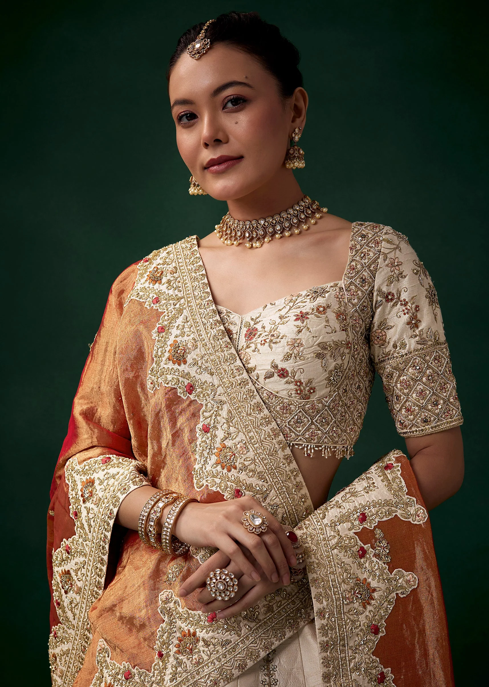 Off White Panetar Bridal Lehenga Set With Intricate Zari Work - Image 3