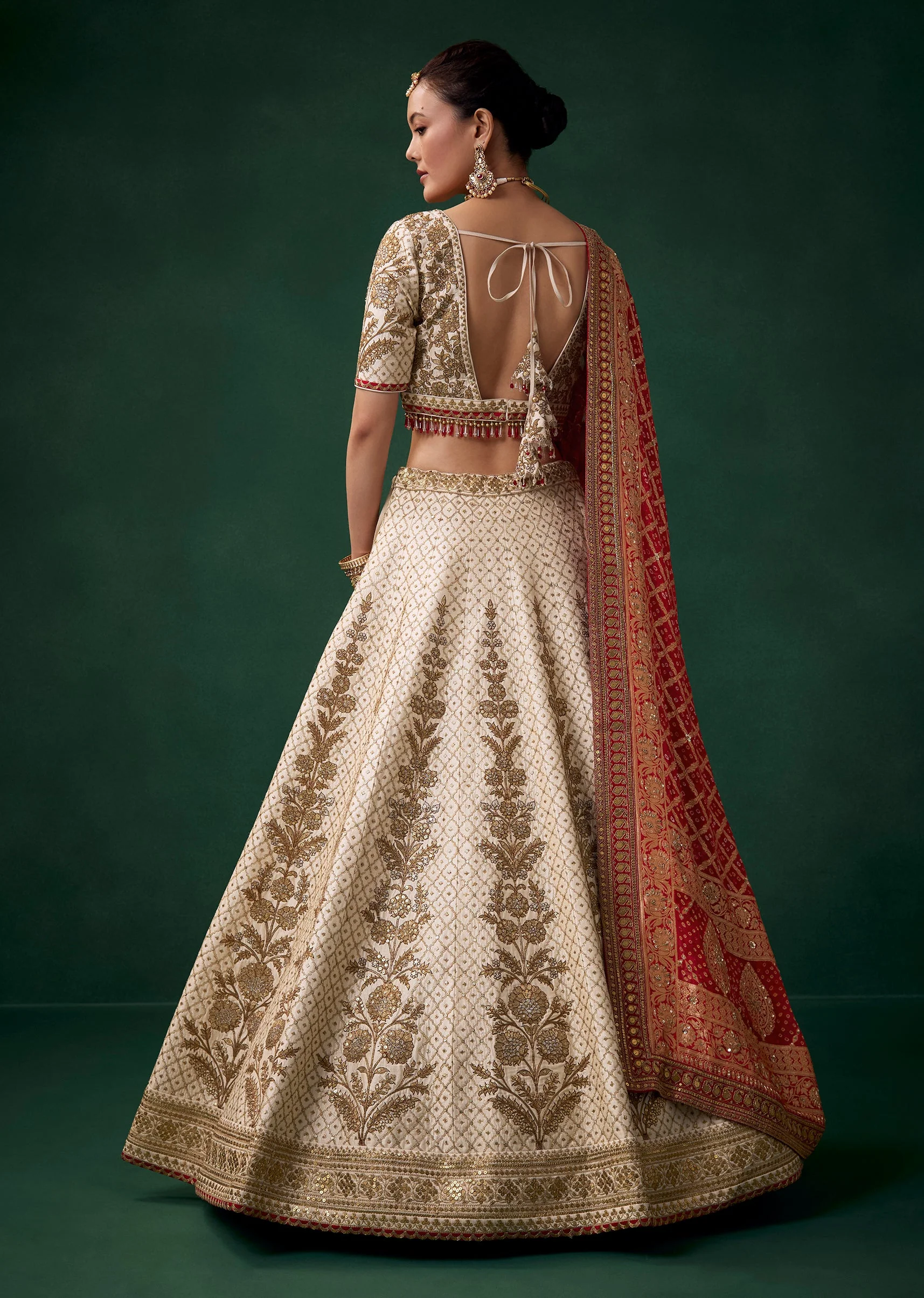 Off White Panetar Embroidered Bridal Lehenga With Two Dupattas - Image 2