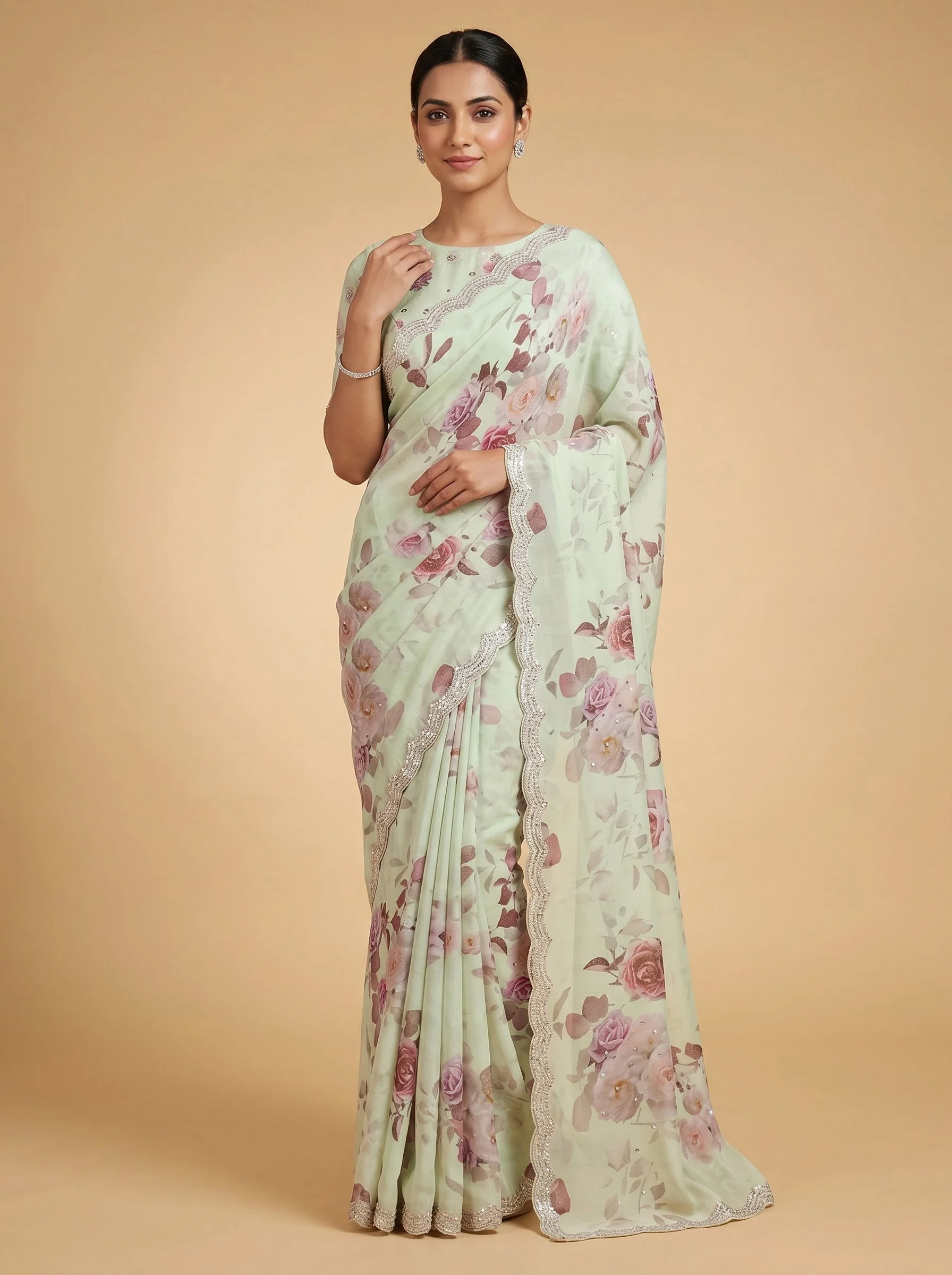 Off White Pearl Essence Embroidered Saree