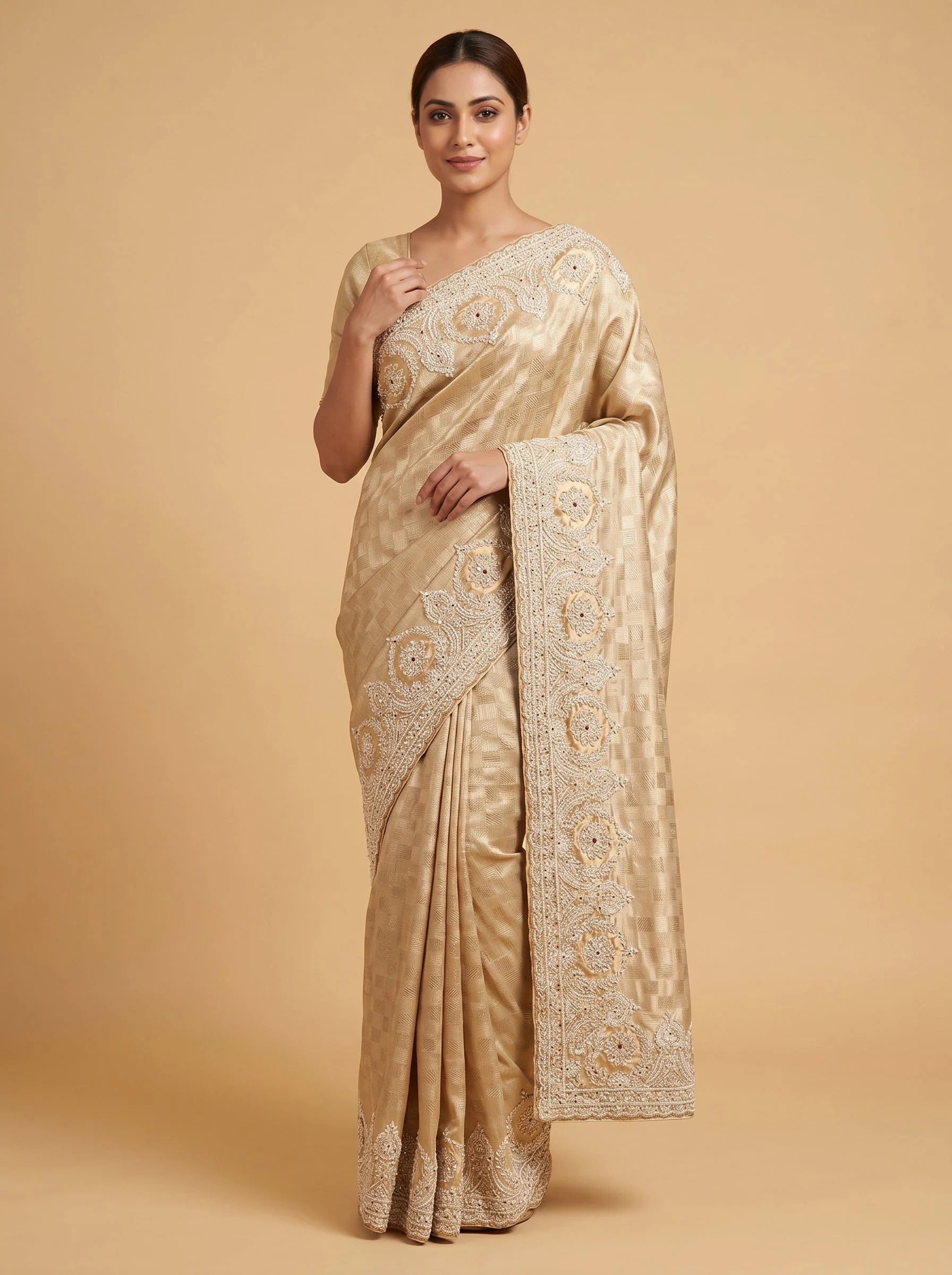 Off White Polished Grace Embroidered Saree