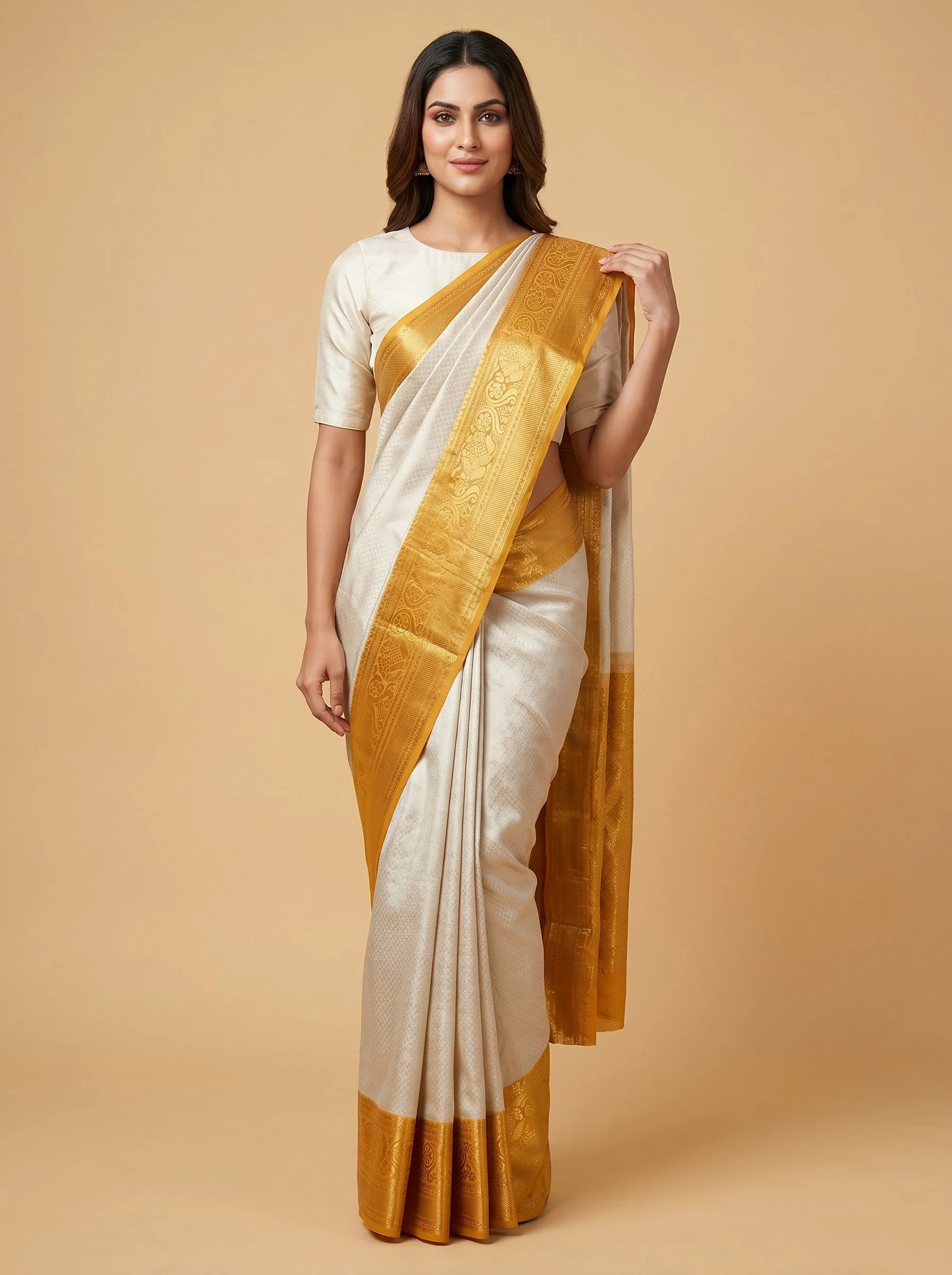 Off White Pure Loom Handloom Saree