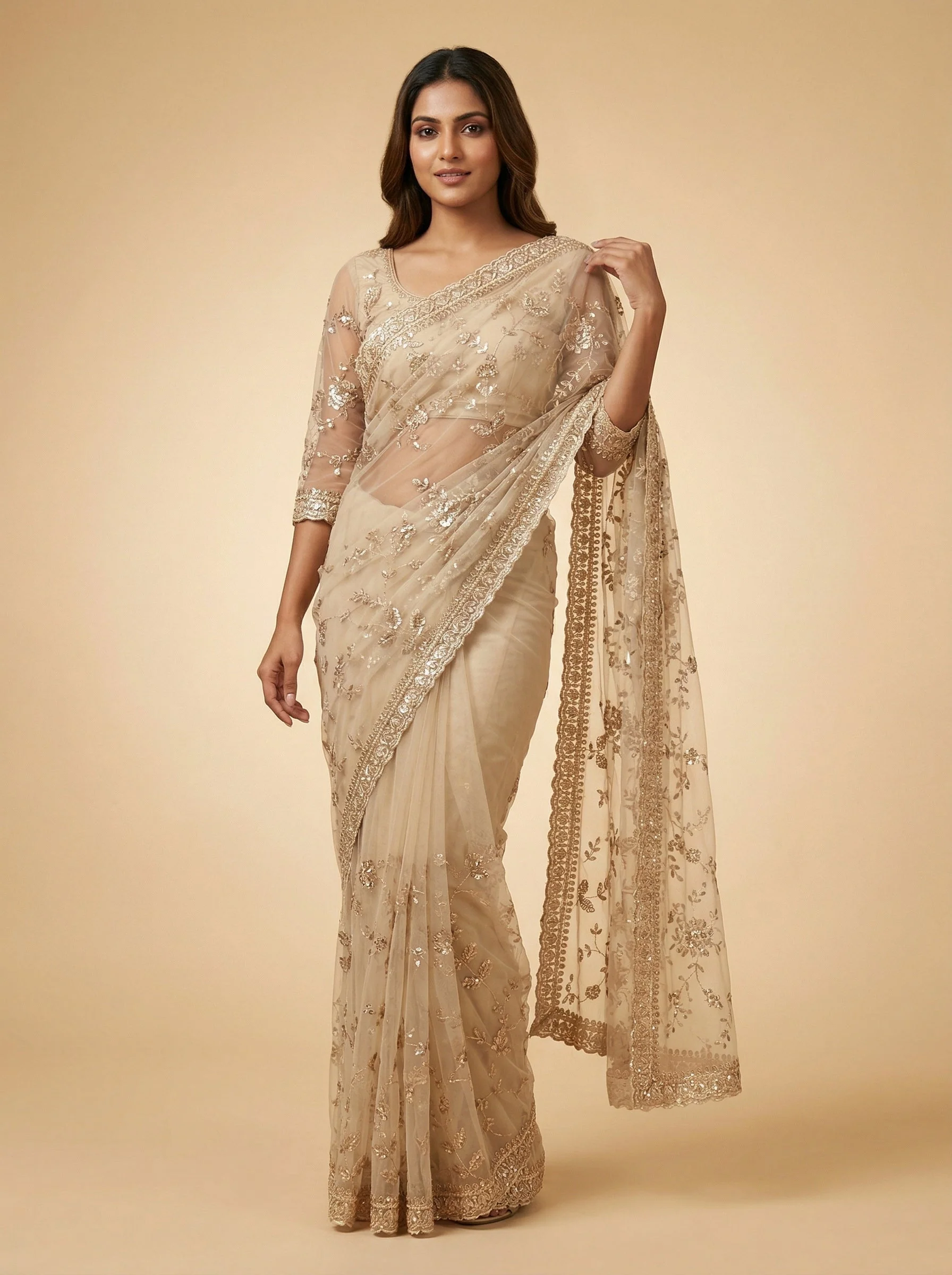 Off White Quiet Embroidered Saree