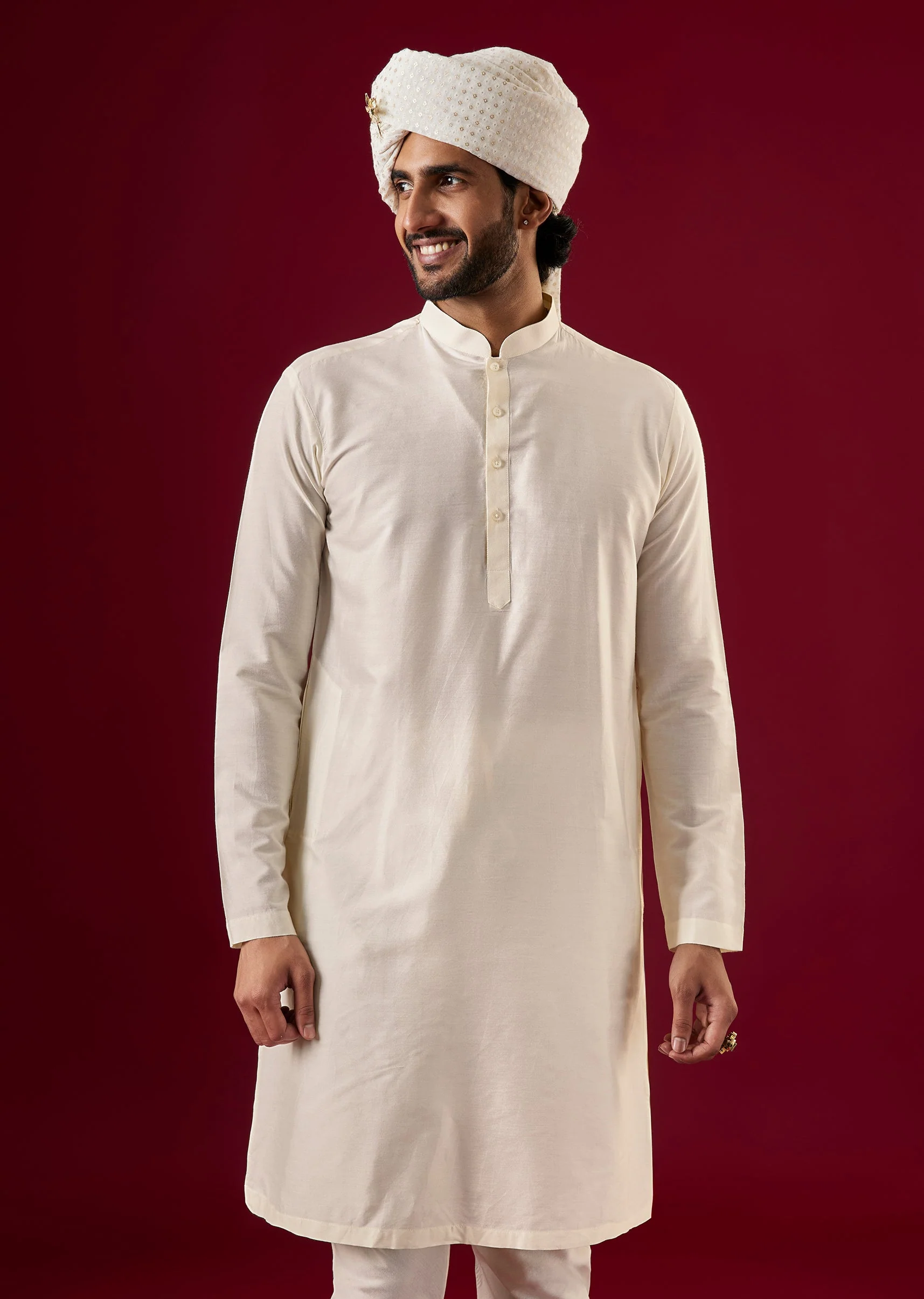 Off White Raw Silk Sherwani Set With Zardosi Work - Image 7