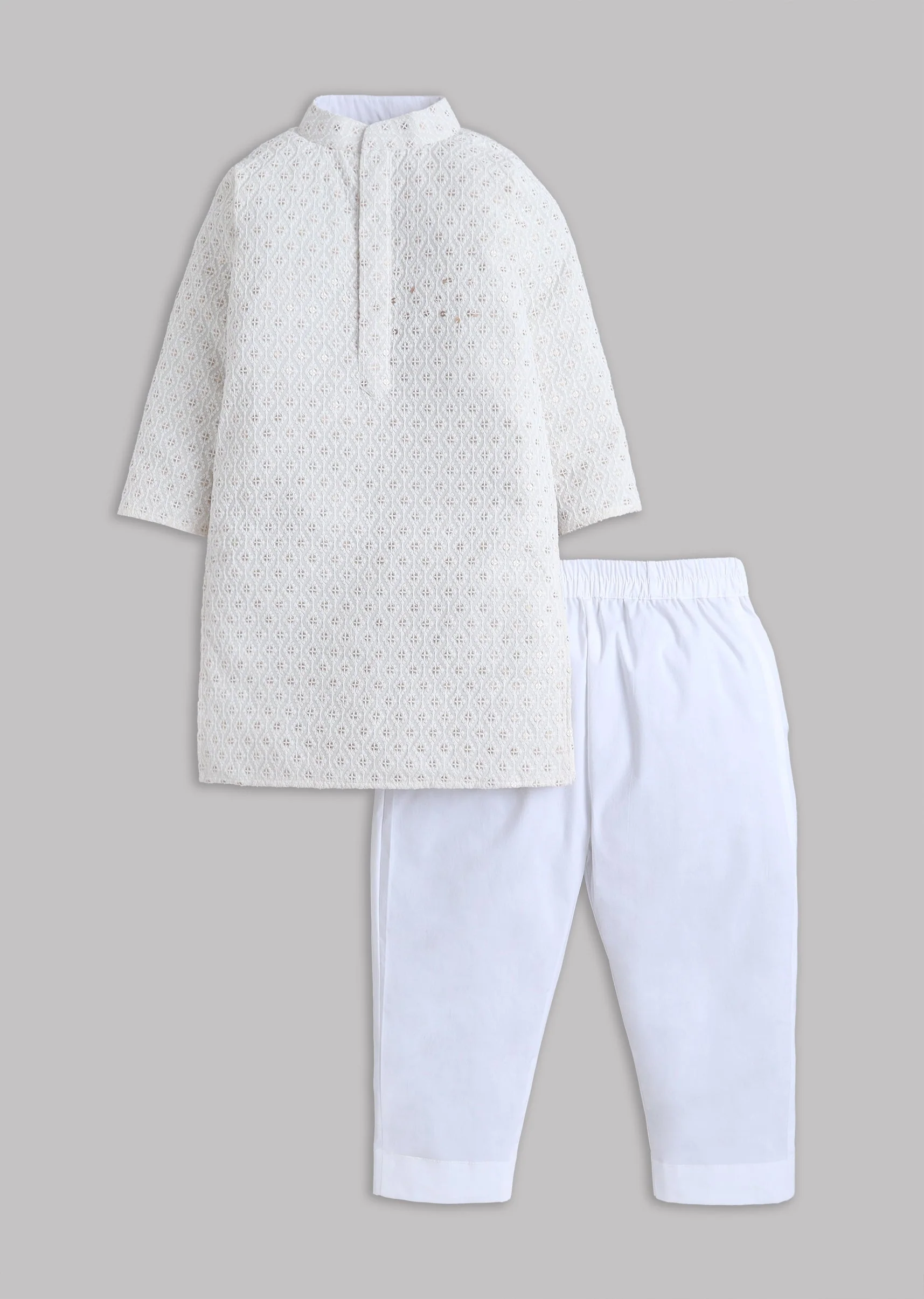 Off White Sequin And Thread Work Kurta Set - Image 3