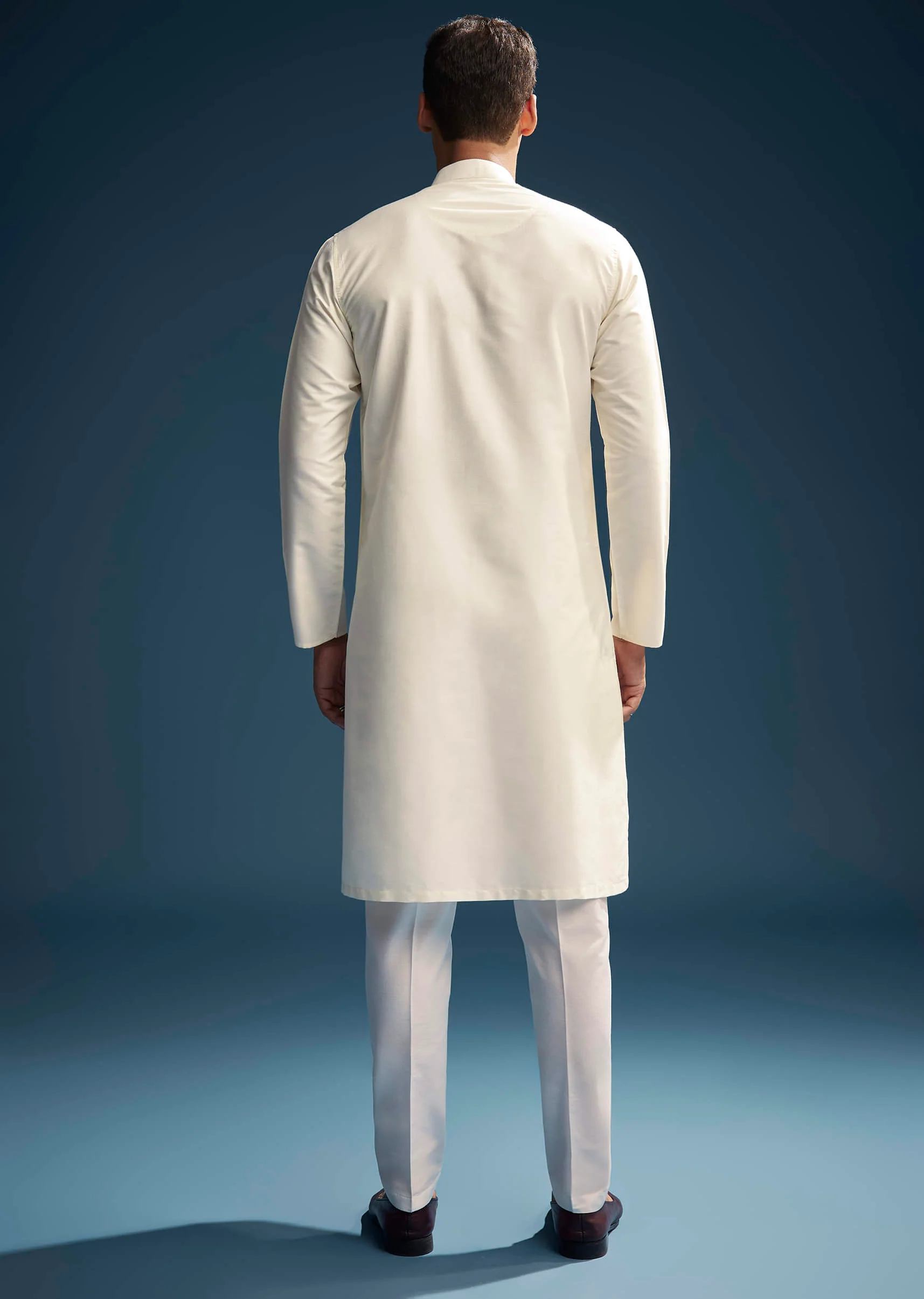 Off White Silk Kurta Set For Men With Zardosi And Aari Work - Image 5