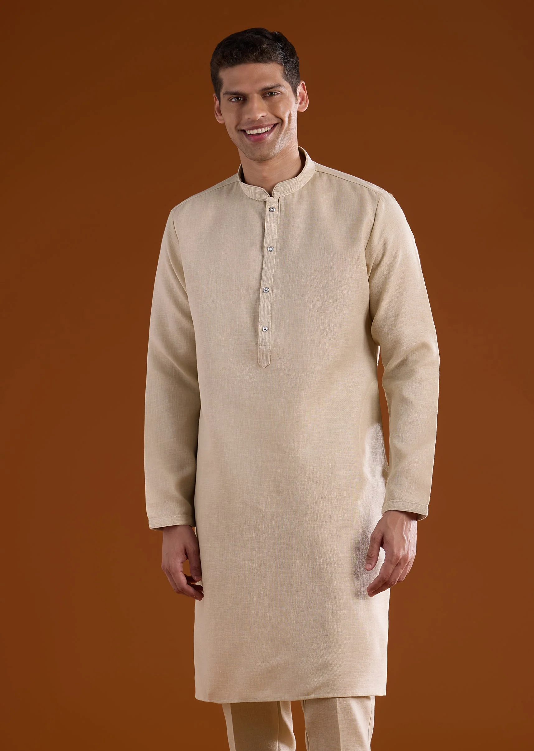 Off White Silk Mens Kurta Jacket Set With Thread Bead And Metal Work - Image 6