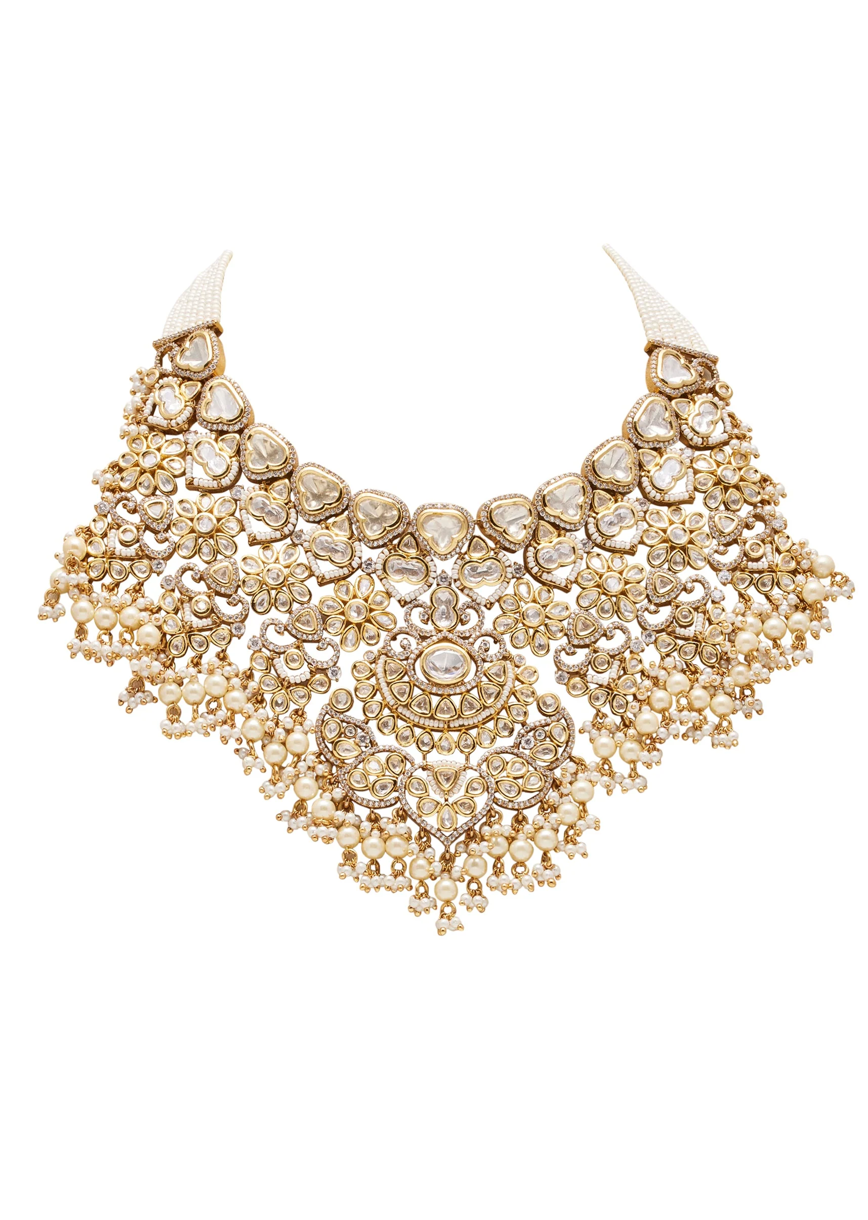 Off White Stone And Beaded Necklace Set With Maangtikka - Image 3