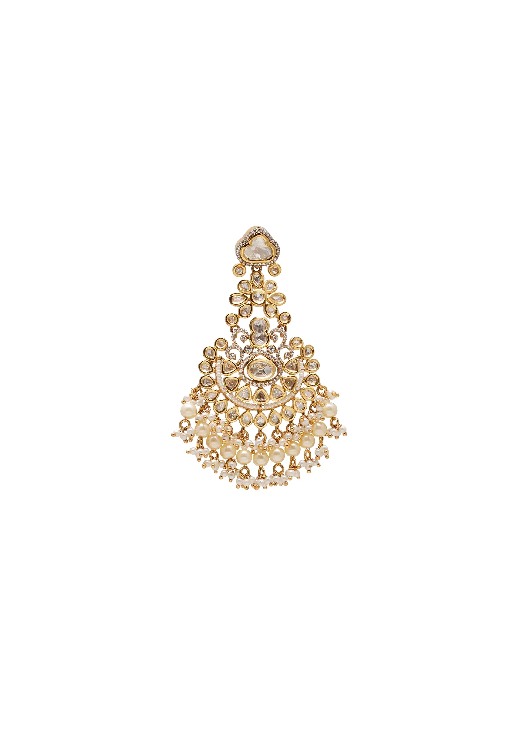 Off White Stone And Beaded Necklace Set With Maangtikka - Image 5