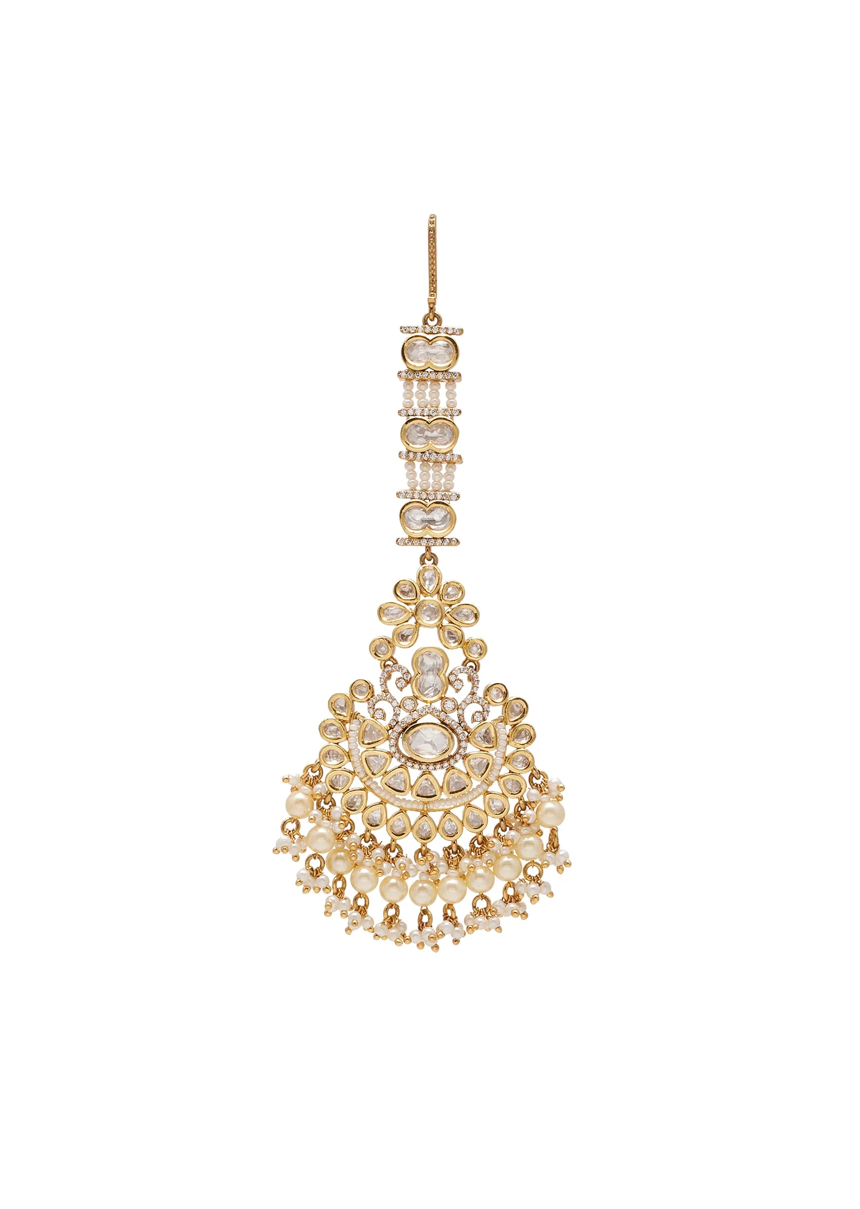 Off White Stone And Beaded Necklace Set With Maangtikka - Image 6