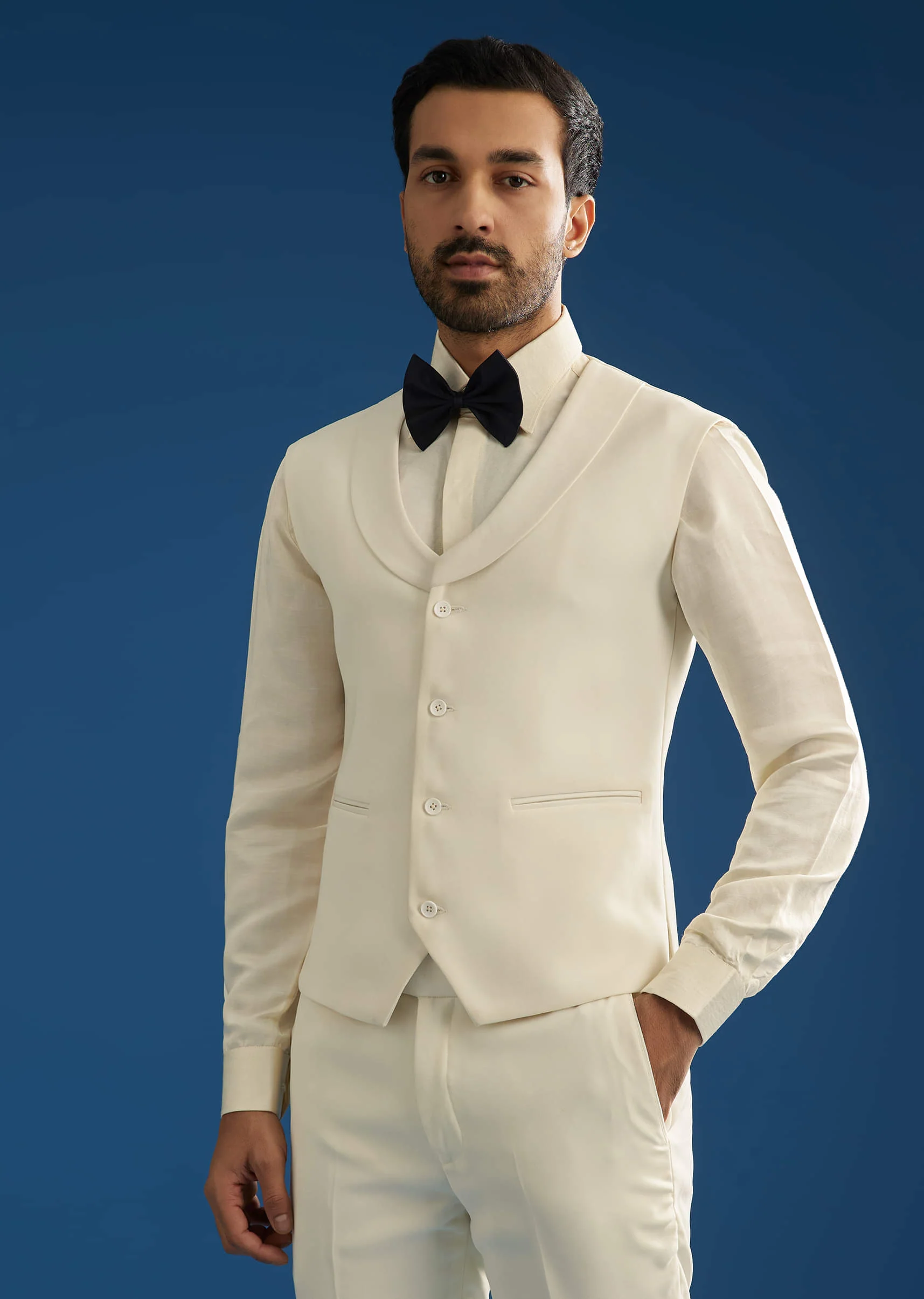 Off White Suiting Blazer Set With Beads And Cutdana Embroidery - Image 6