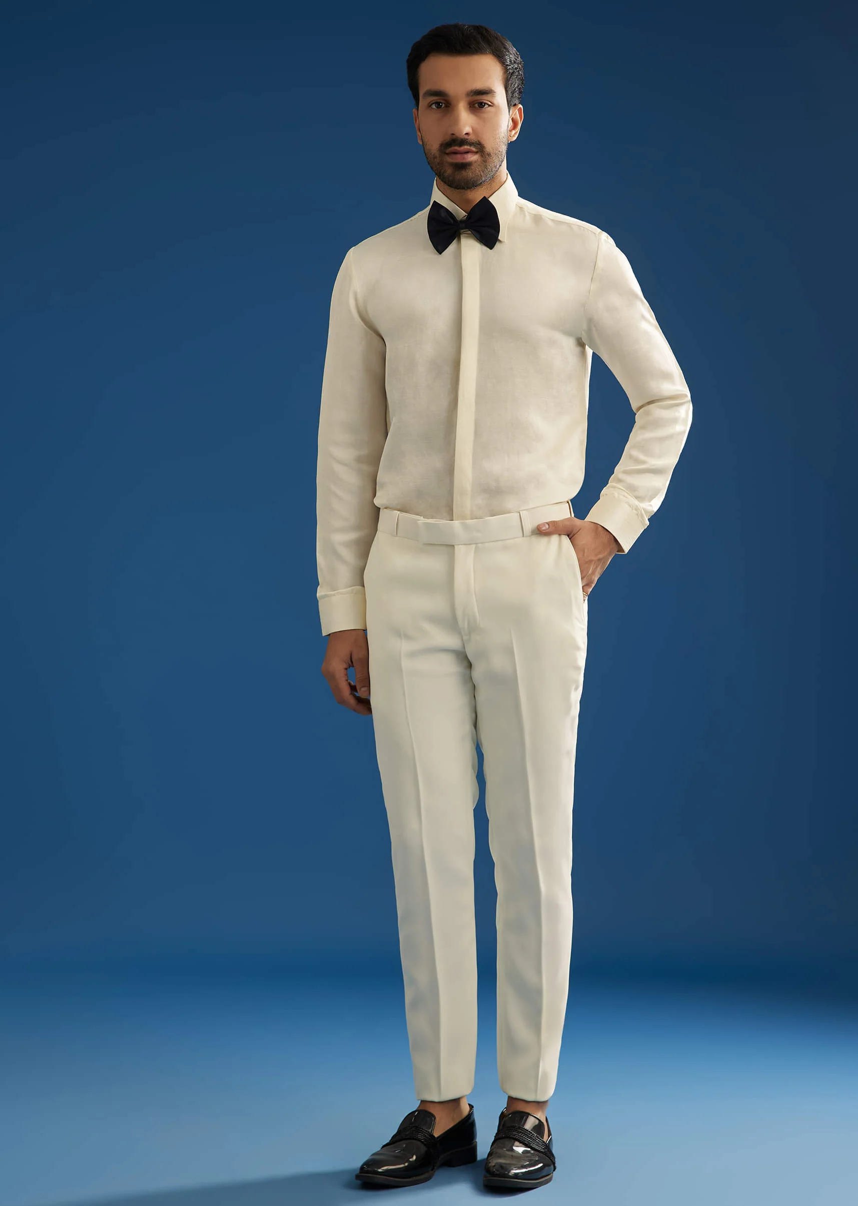 Off White Suiting Blazer Set With Beads And Cutdana Embroidery - Image 7