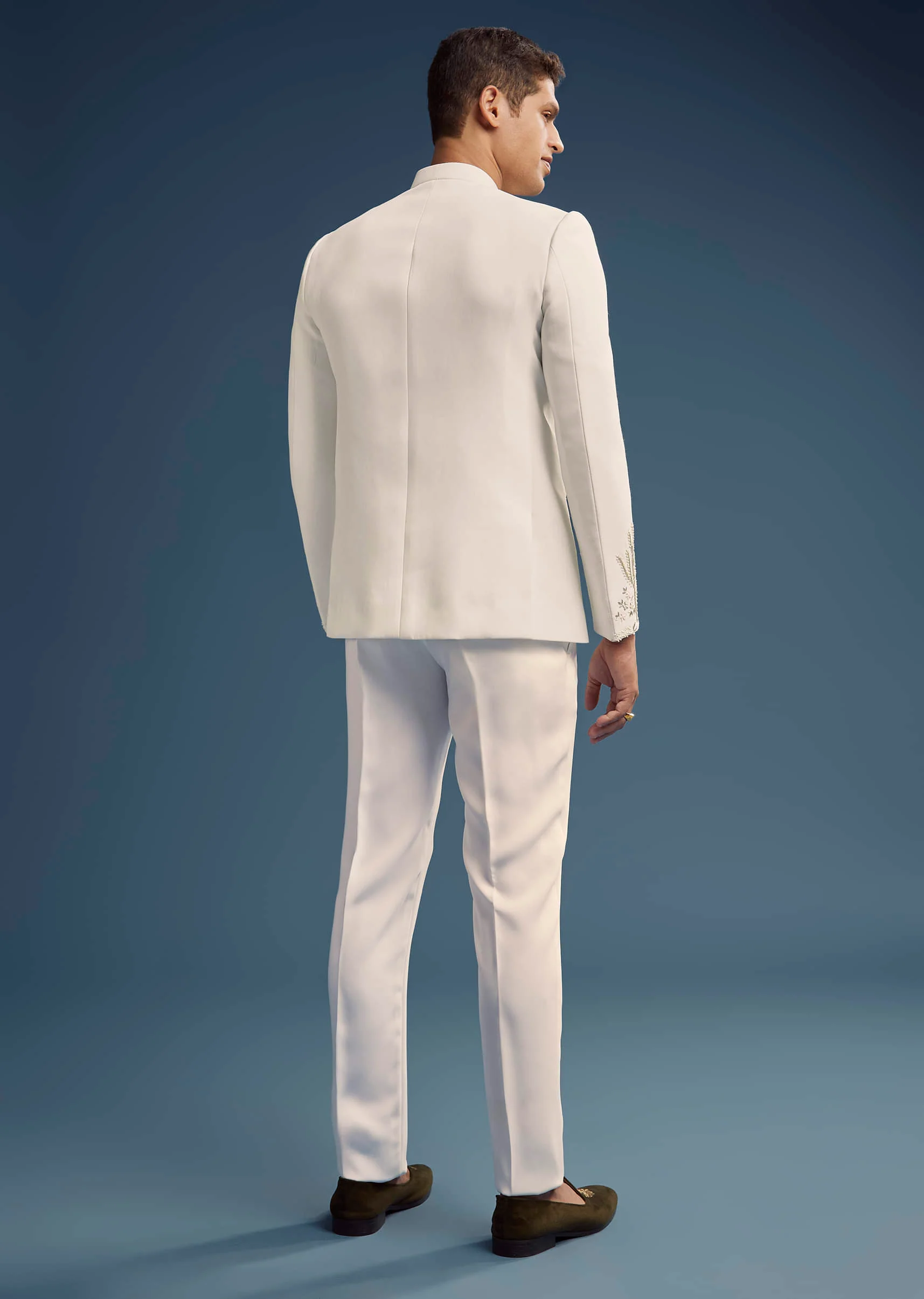 Off White Suiting Fabric Jodhpuri Suit For Men With Heavy Embroidery - Image 5