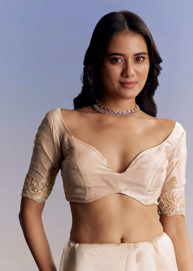 Off White Tissue Saree With Cutdana Floral Embroidery - Image 7