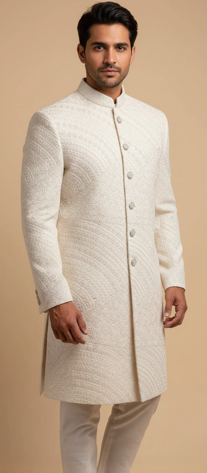 Offwhite Elegant Wedding Sherwani - Image 2