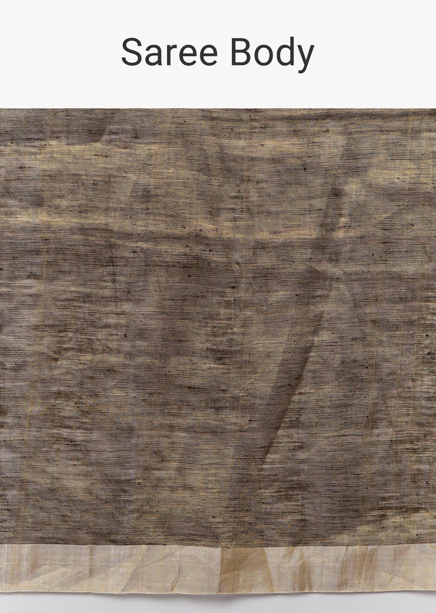 Olive Gold Silk Linen Saree With Beige Gold Border And Handcrafted Tassels - Image 9