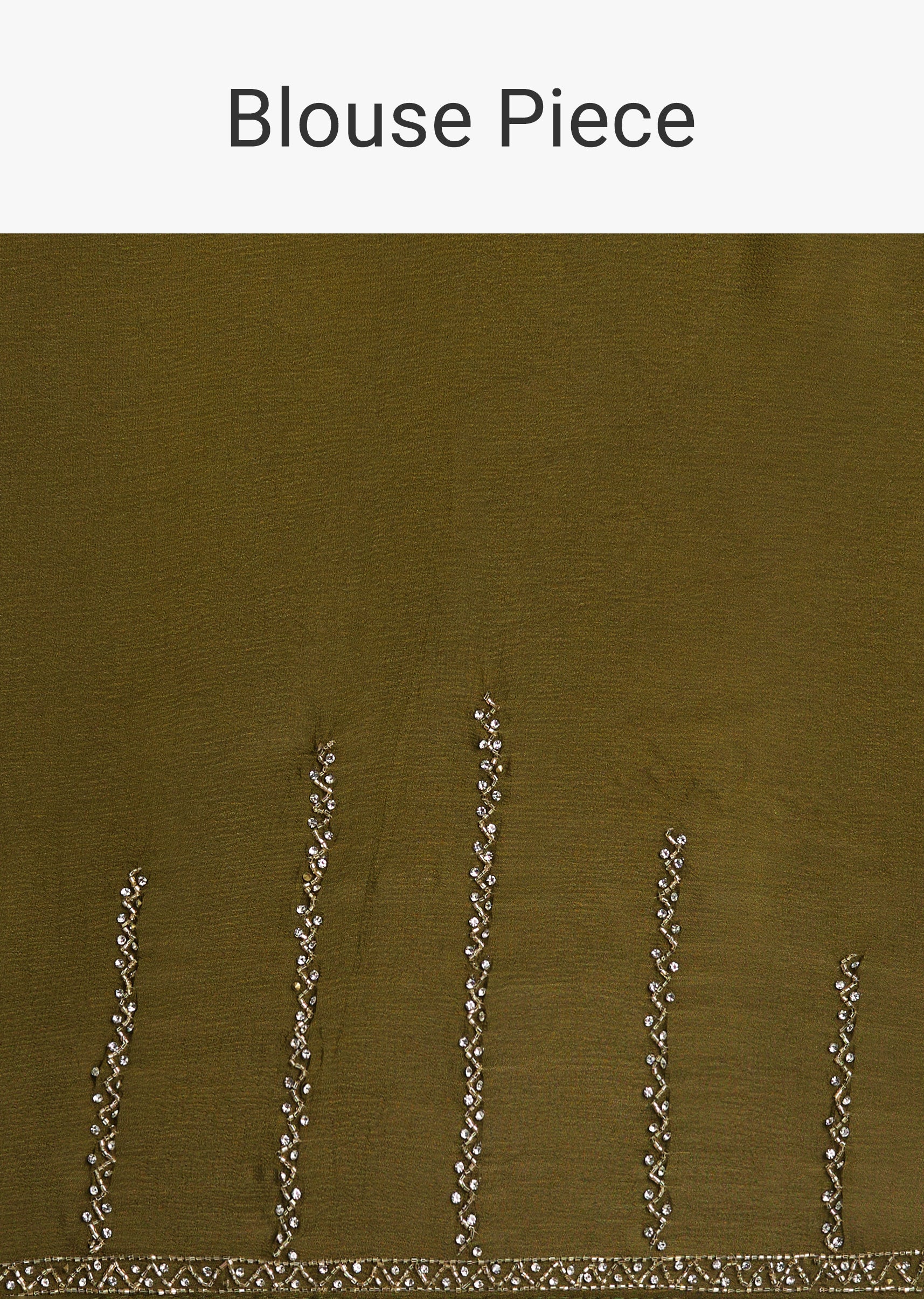 Olive Green Dual Shaded Chinon Saree With Cutdana Work - Image 10