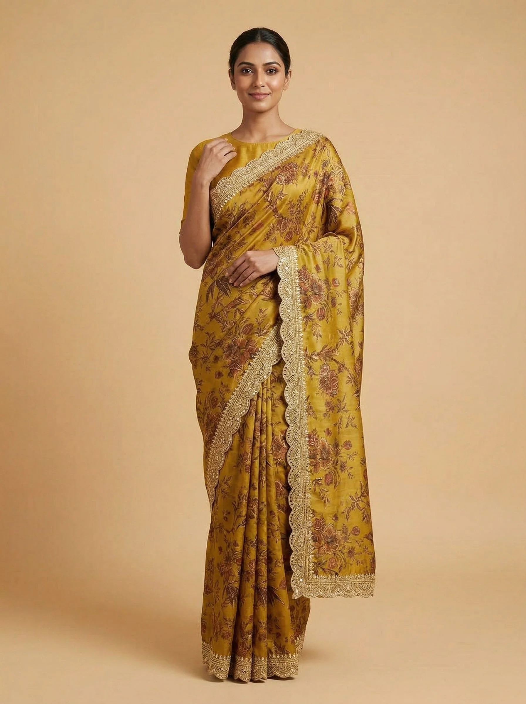Olive Green Earthy Embroidered Saree