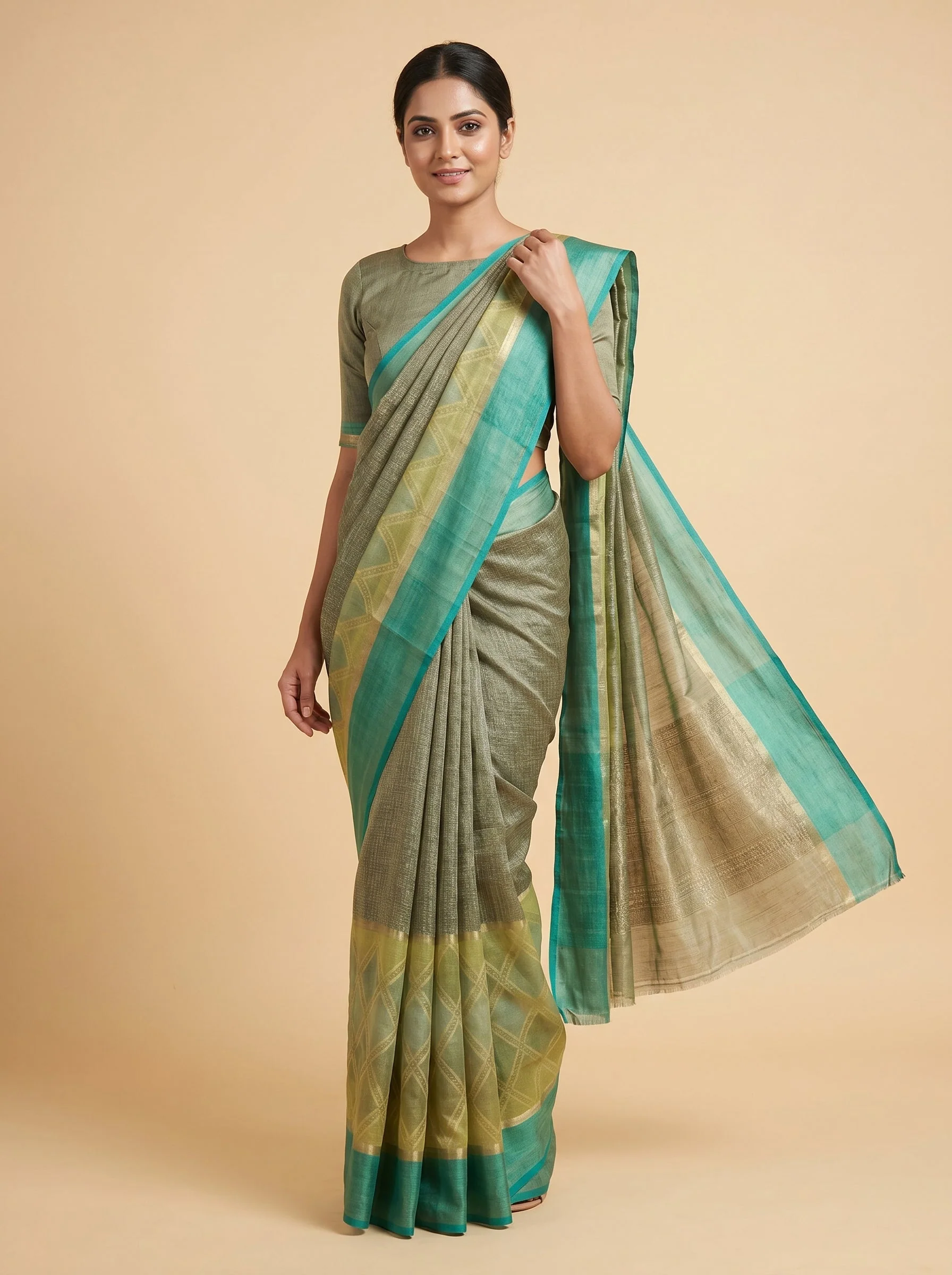 Olive Green Earthy Handloom Saree