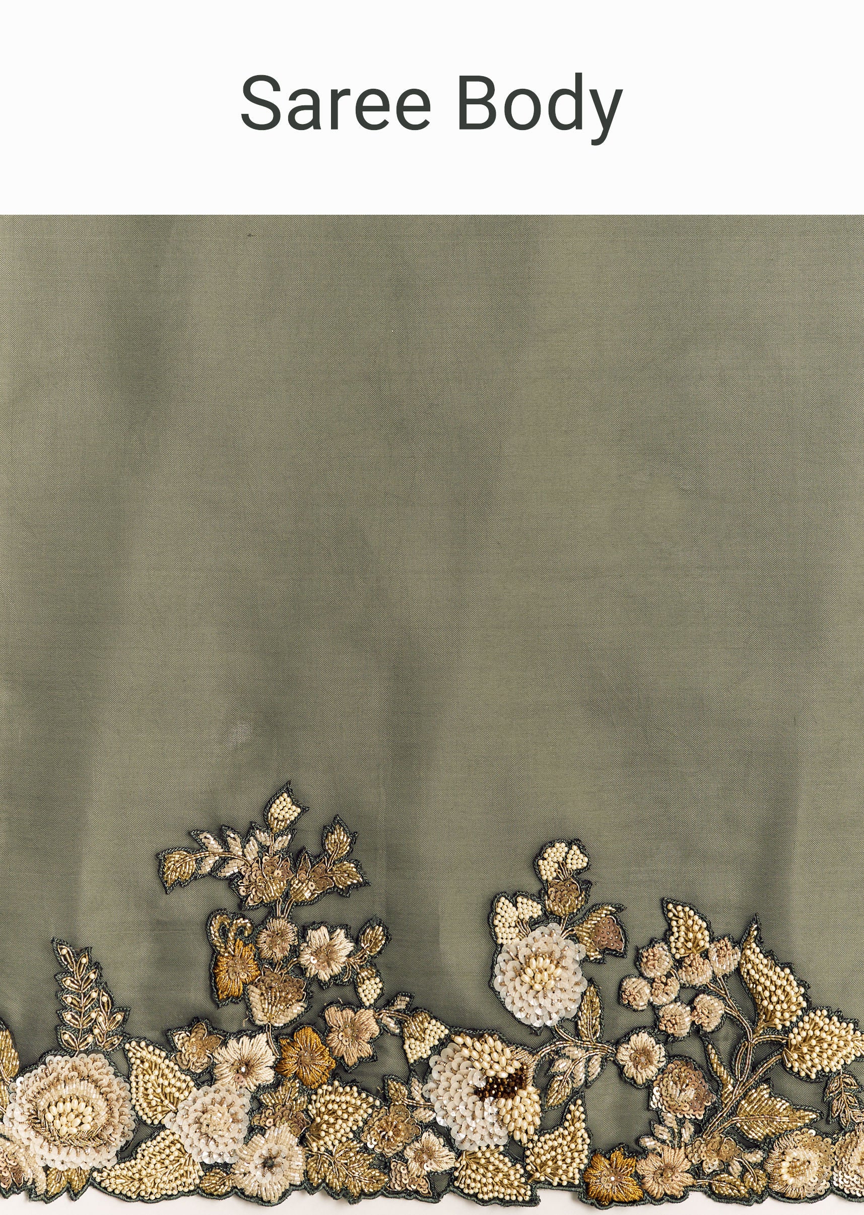 Olive Green Tissue Saree With Cutwork Border And Heavy Embroidery - Image 10