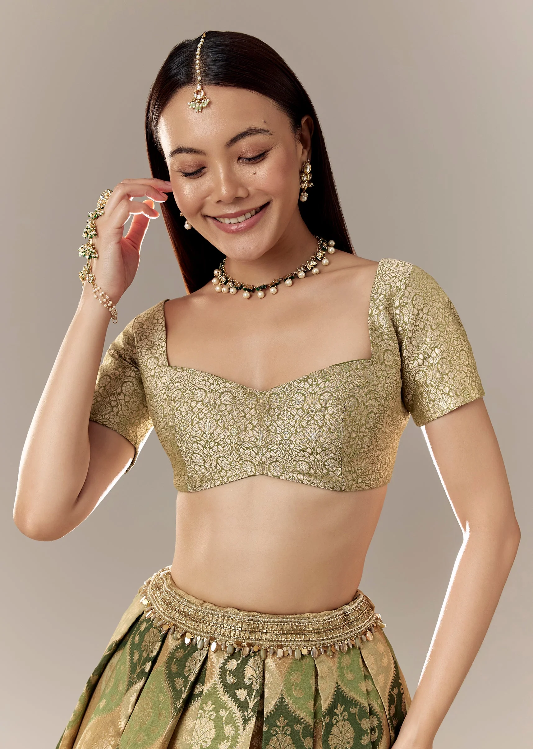 Olive Sweetheart Half Sleeve Dori Blouse - Image 2