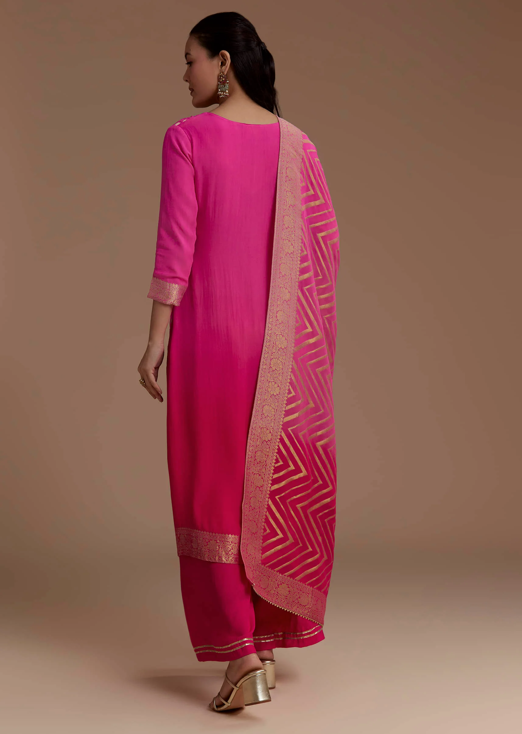 Ombre Pink Jacquard Weave Kurta Set - Image 5