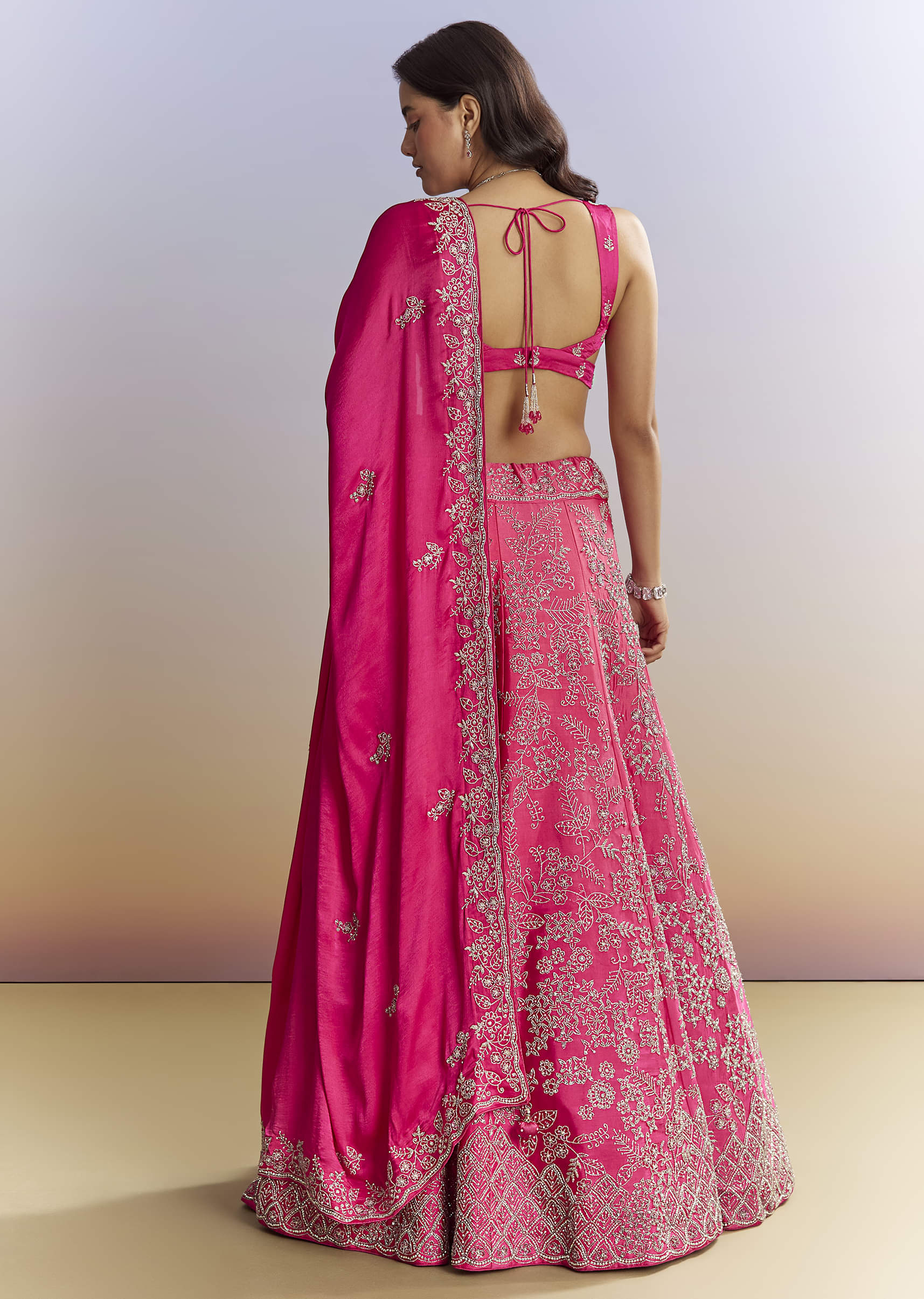 Ombre Pink Satin Bridesmaid Lehenga With Heavy Embroidery - Image 2