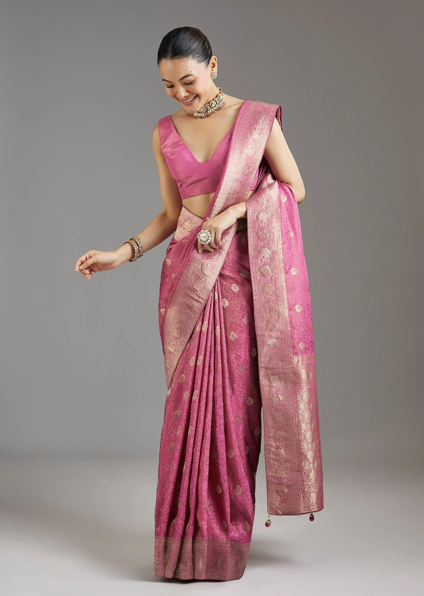 Onion Pink Dola Silk Jacquard Saree