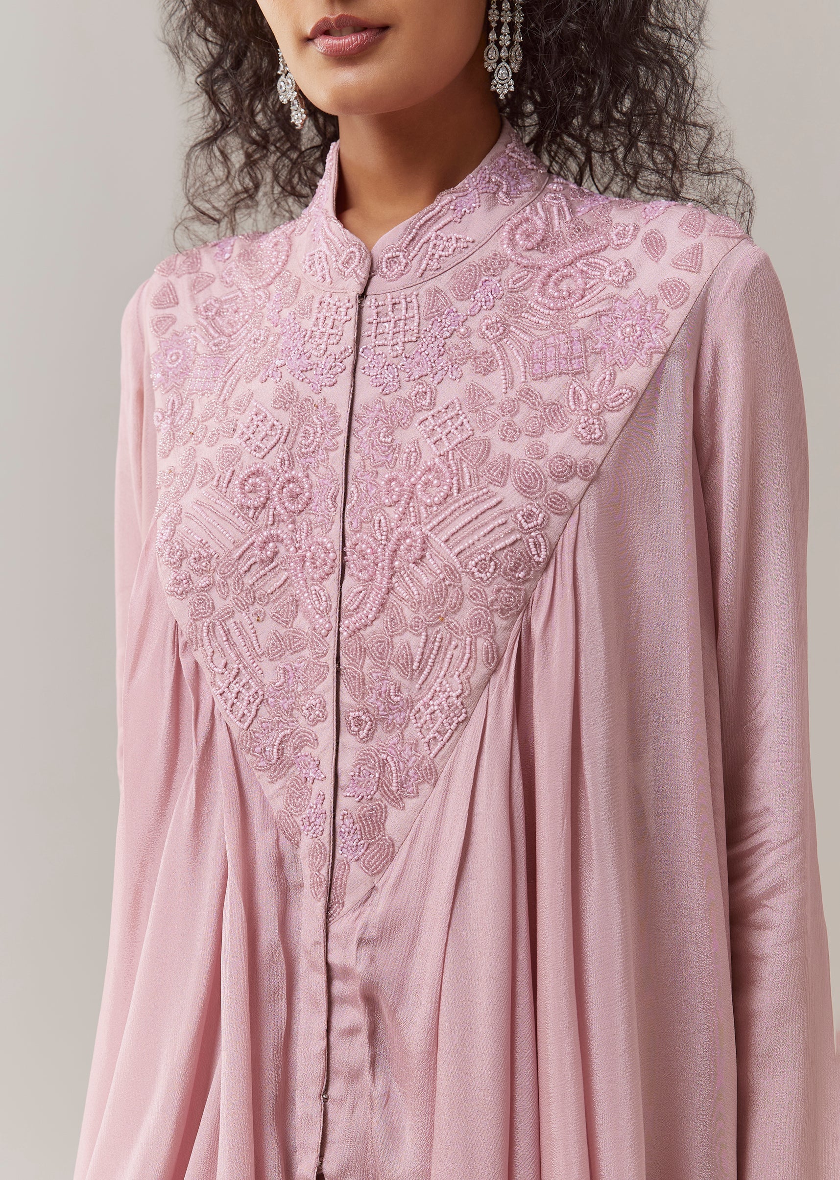 Onion Pink Embroidered Cape Top and Skirt Set - Image 2