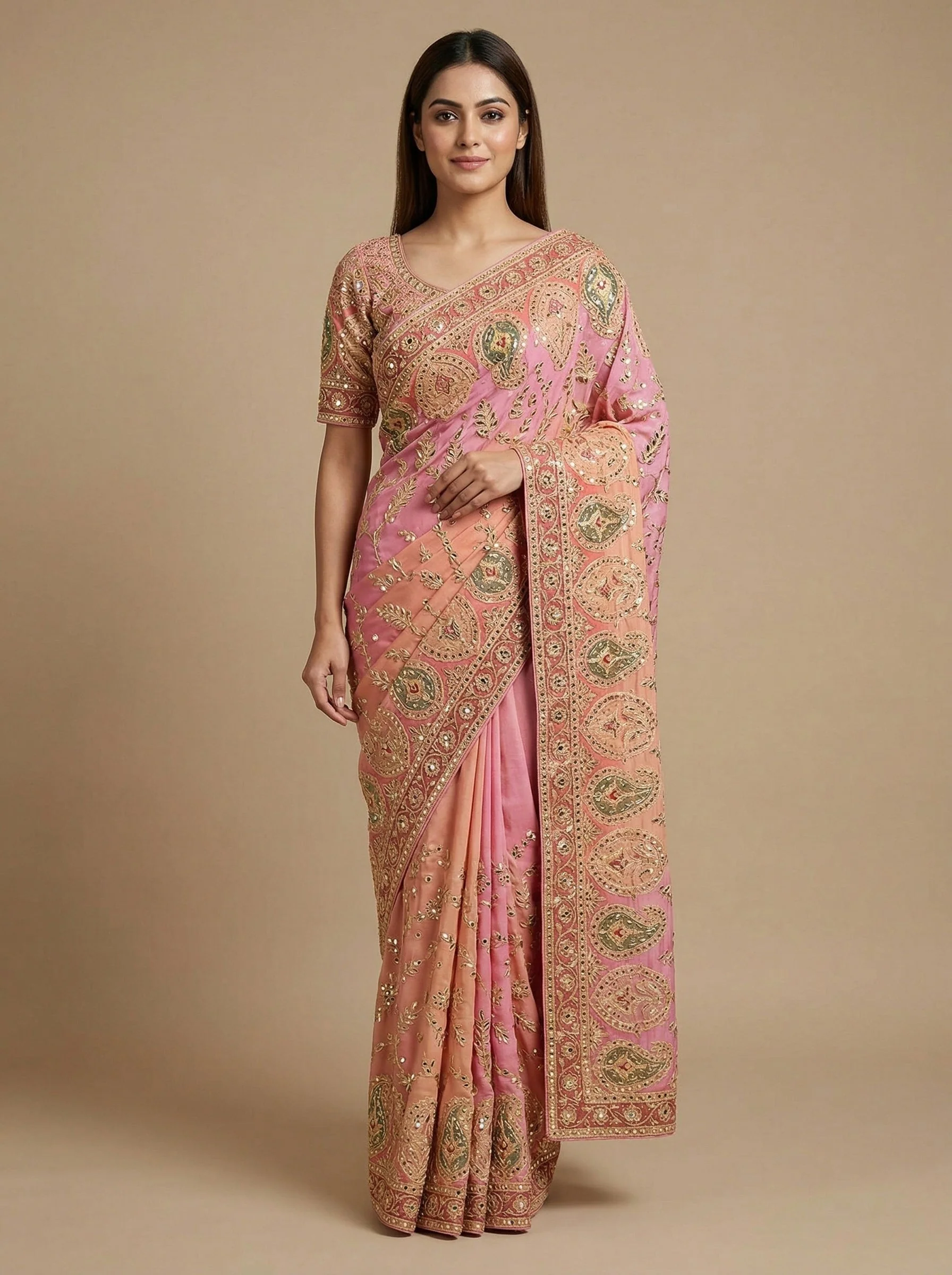 Onion Pink Embroidered Saree
