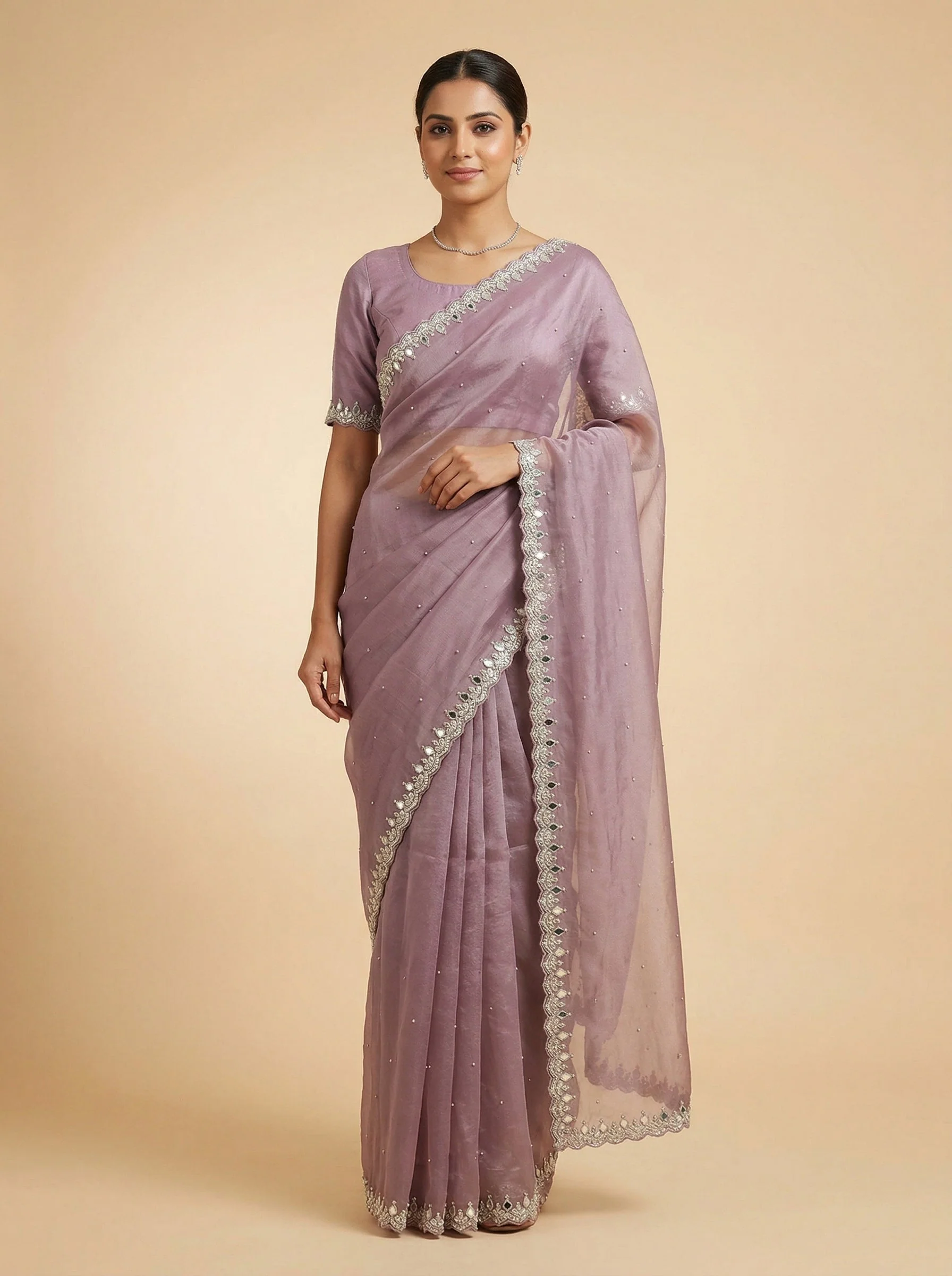 Onion Pink Flushed Embroidered Saree