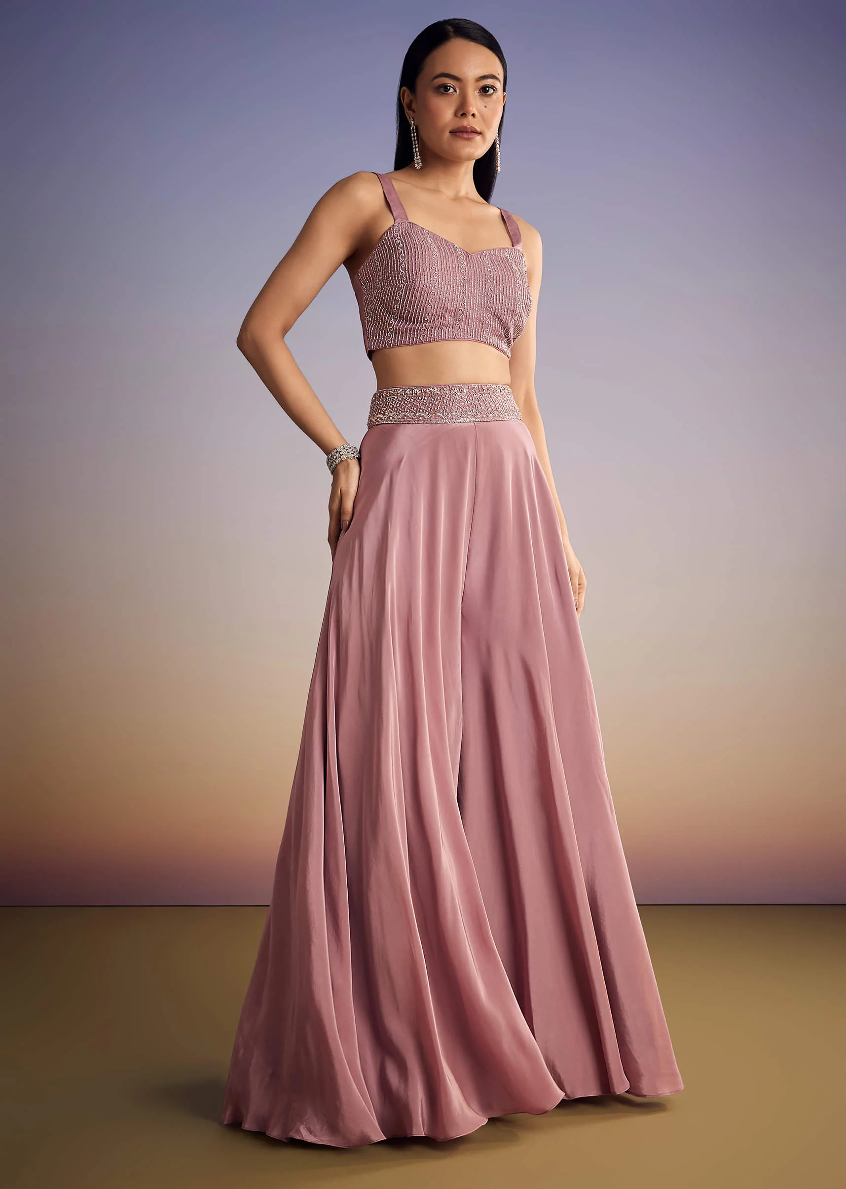 Onion Pink Organza Jacket Set With Cutdana And Beads Work - Image 6