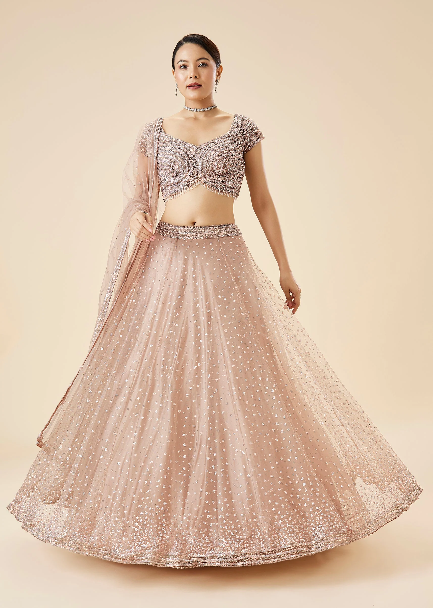 Onion Pink Pastel Embroidered Lehenga Set
