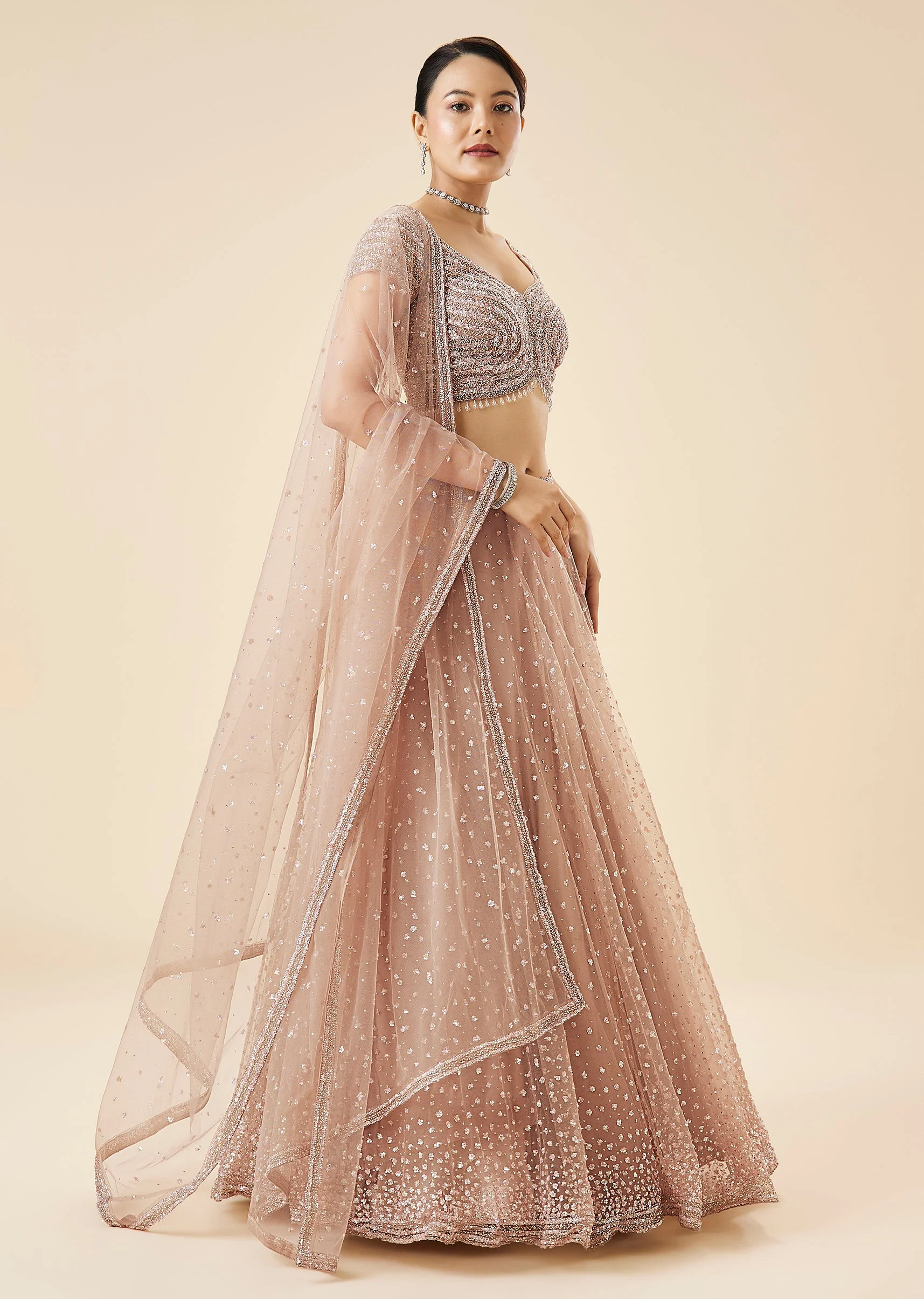 Onion Pink Pastel Embroidered Lehenga Set - Image 4