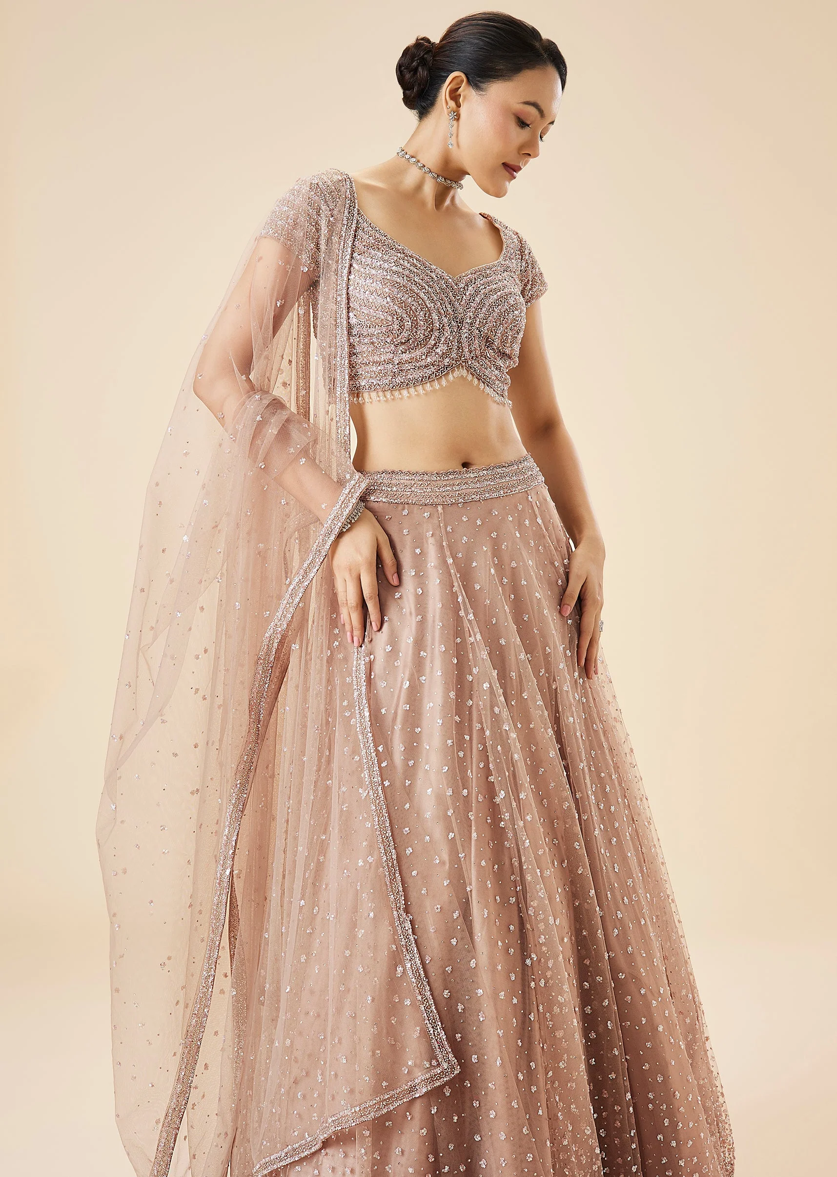 Onion Pink Pastel Embroidered Lehenga Set - Image 5