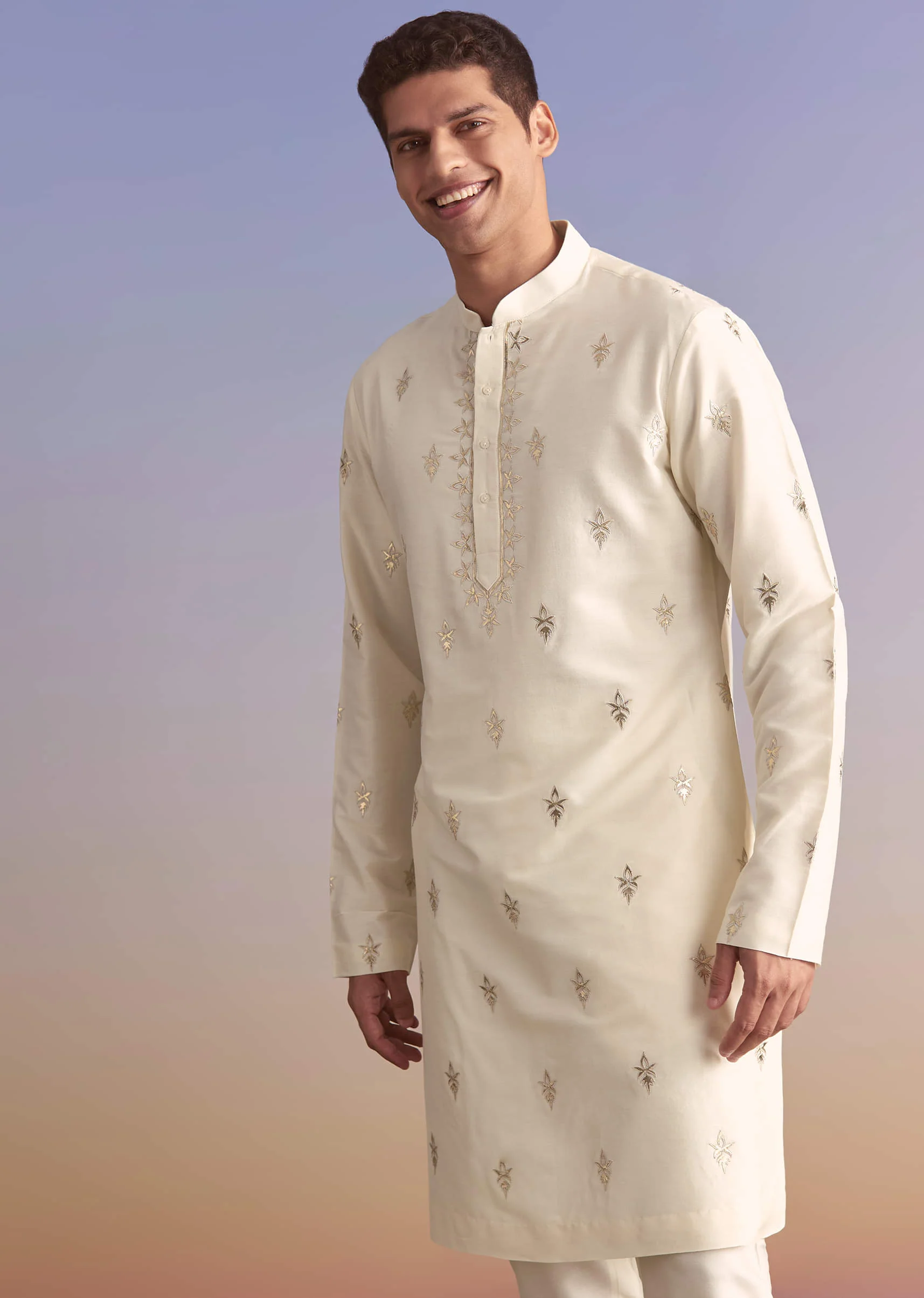 Onion Pink Silk Kurta Jacket Set For Men With Applique Work - Image 6