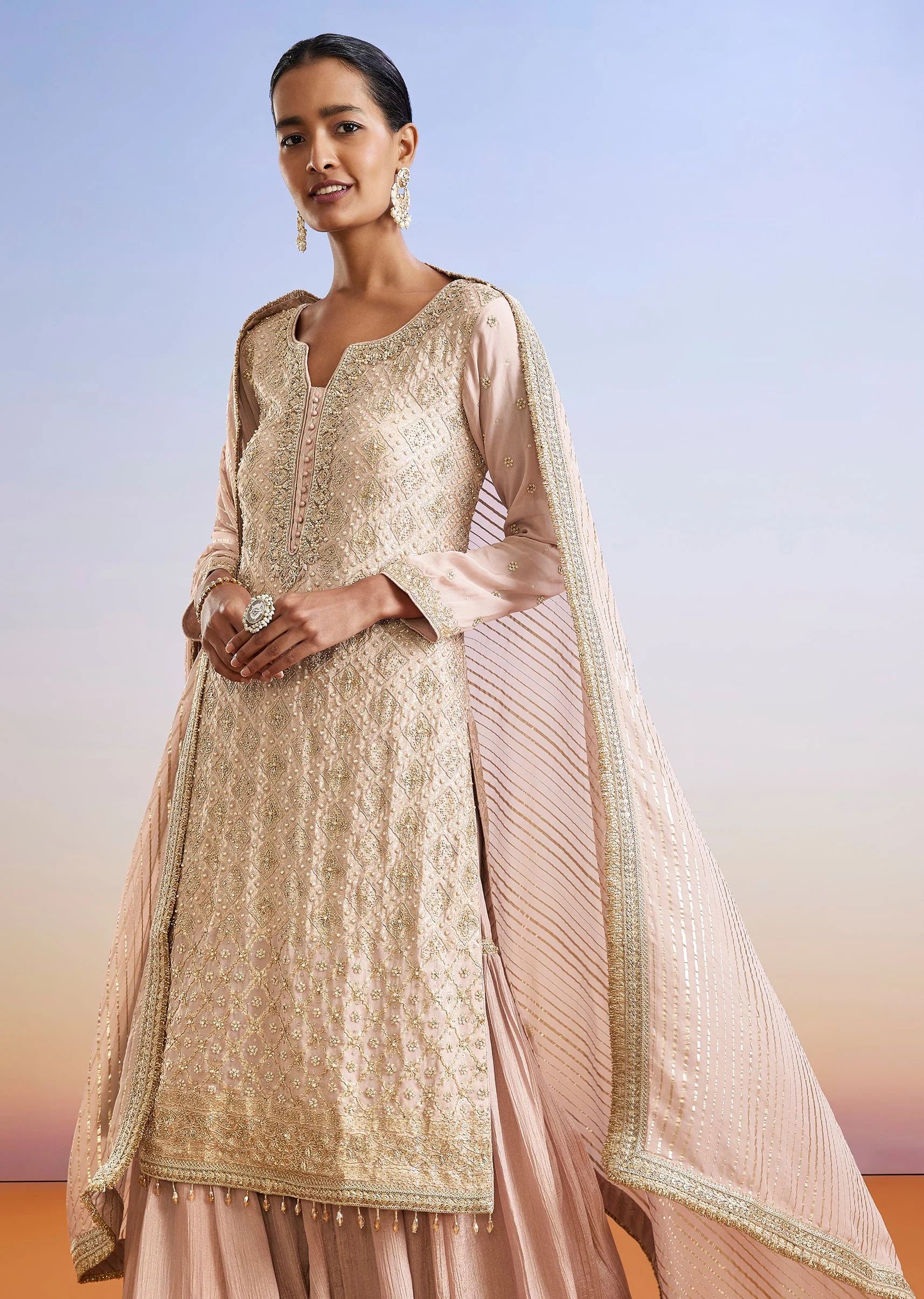 Onion Pink Zardosi Embroidered Sharara Suit With Dupatta - Image 4