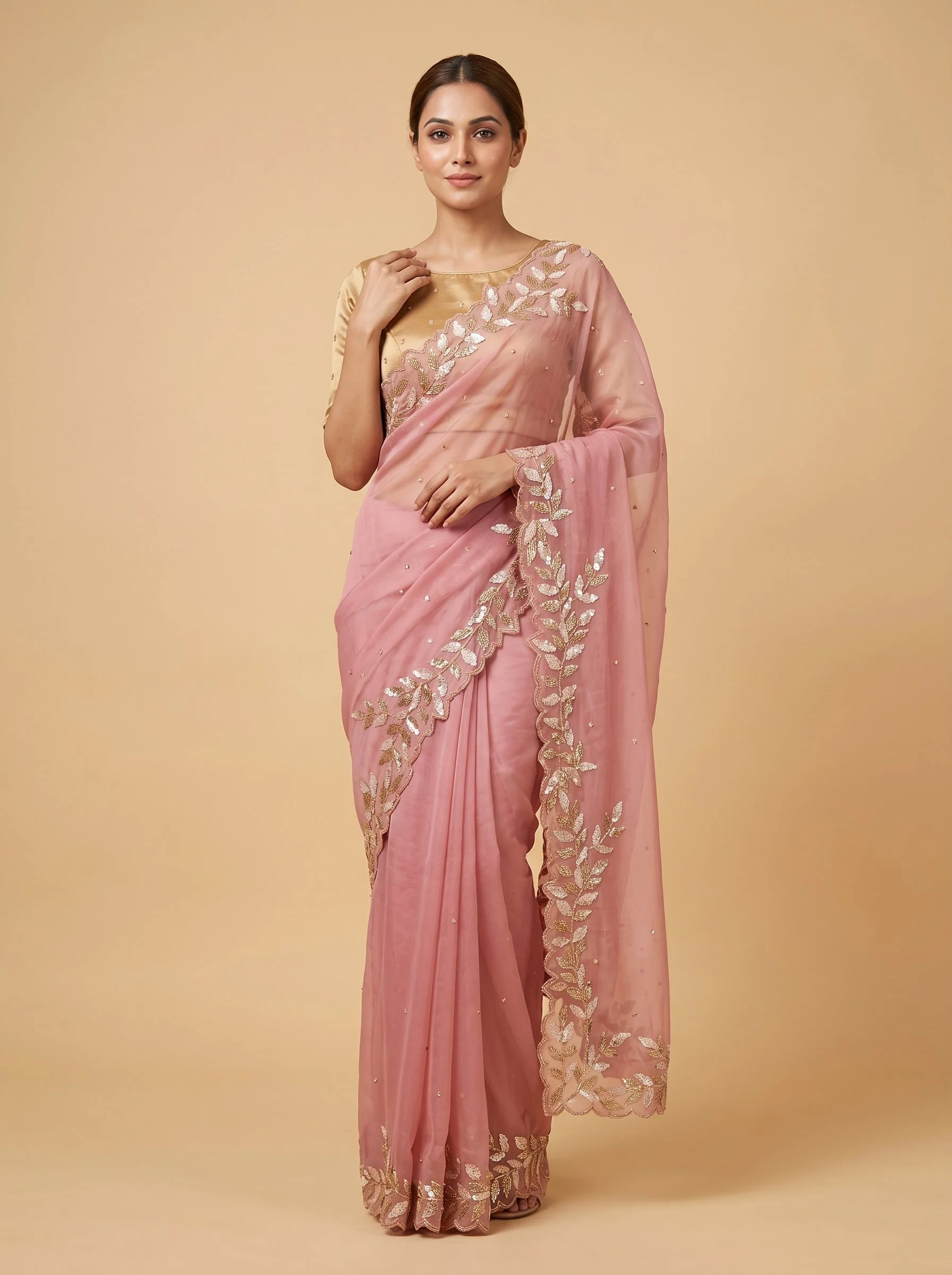 Onion Soft Hue Embroidered Saree