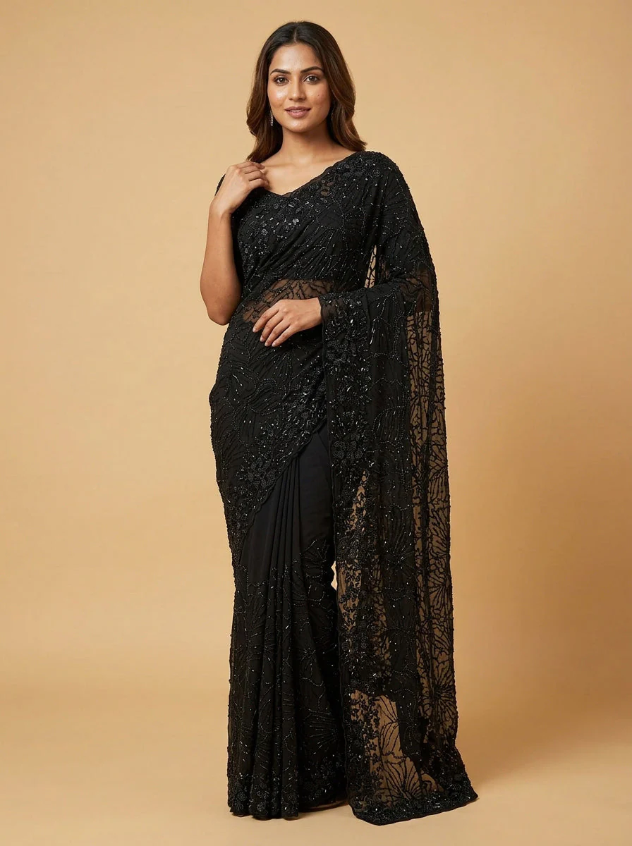 Onyx Black Elegant Evening Saree