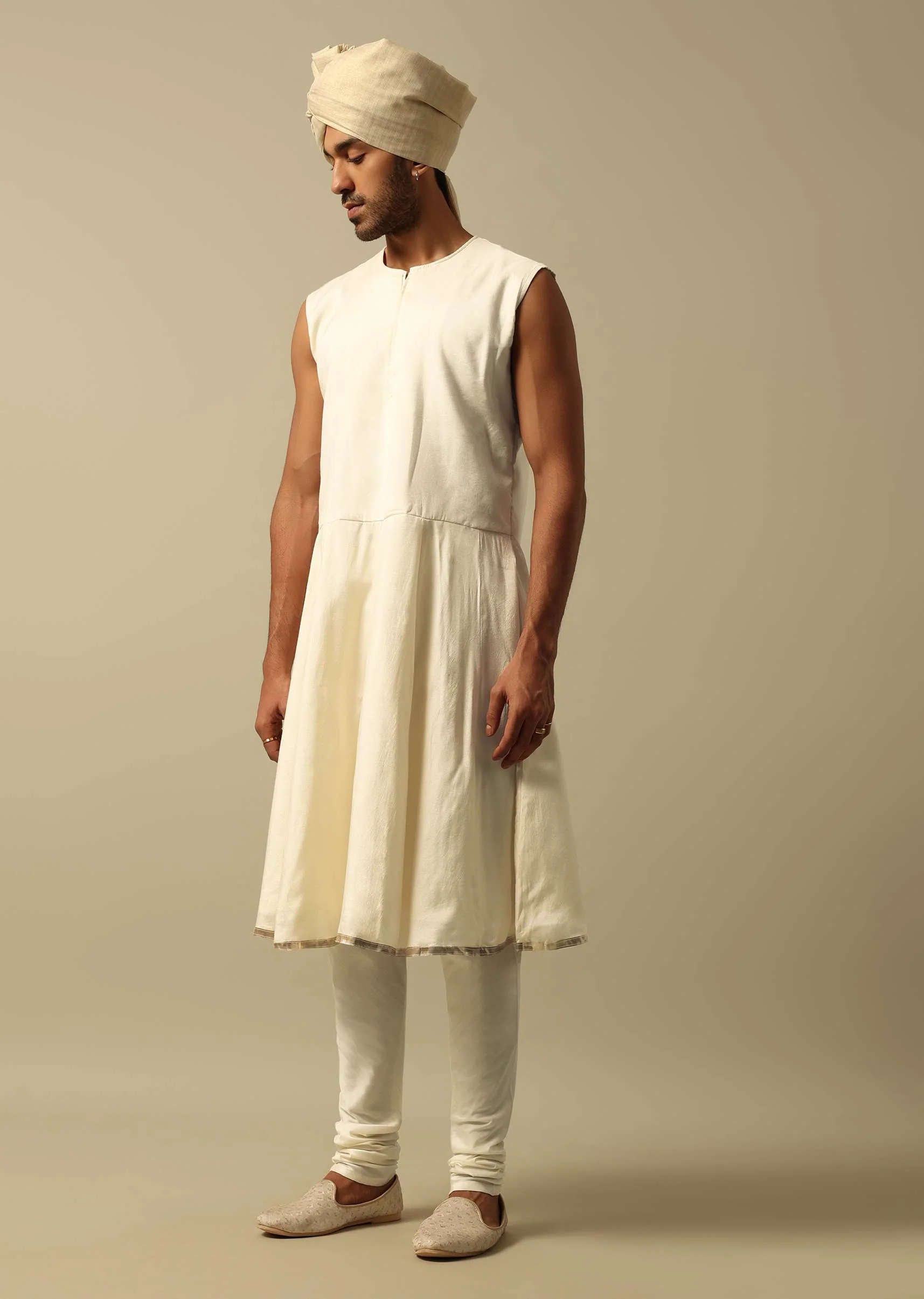 Opulent Beige Banarasi Silk Sherwani - Image 6