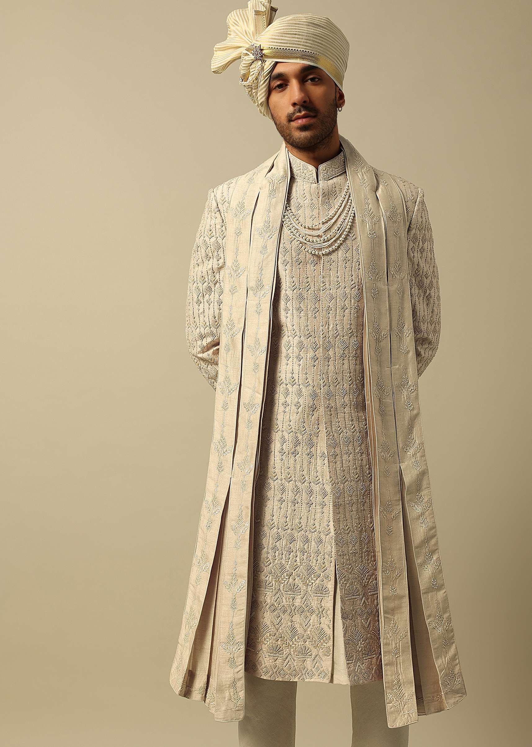 Opulent Gold Embroidered Sherwani Set - Image 3