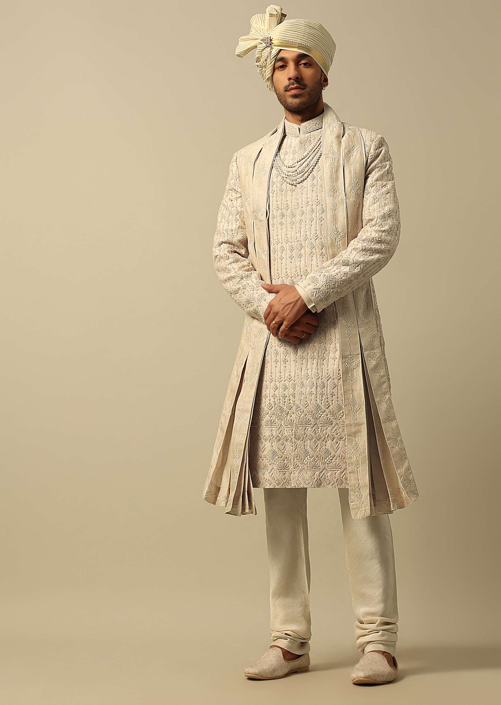 Opulent Gold Embroidered Sherwani Set - Image 4