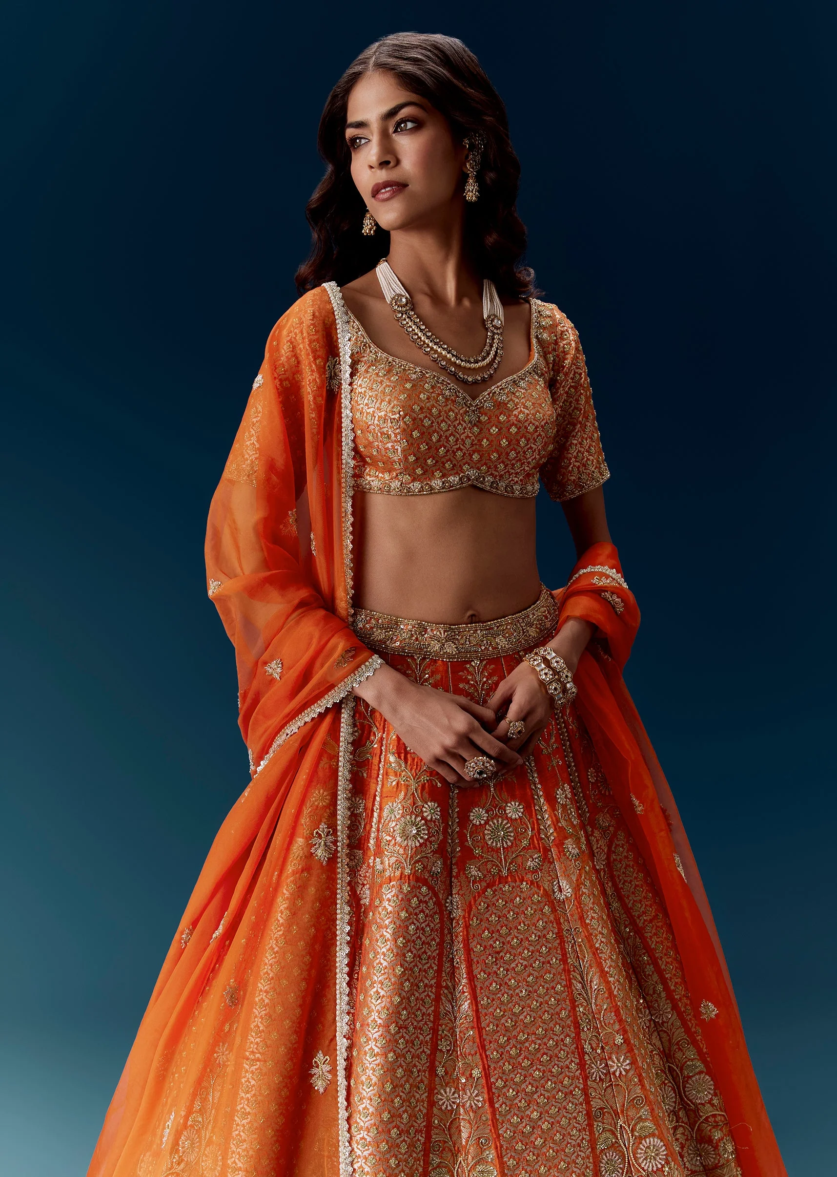 Orange Banarasi Embroiderede Bridal Lehenga With Dupatta - Image 5