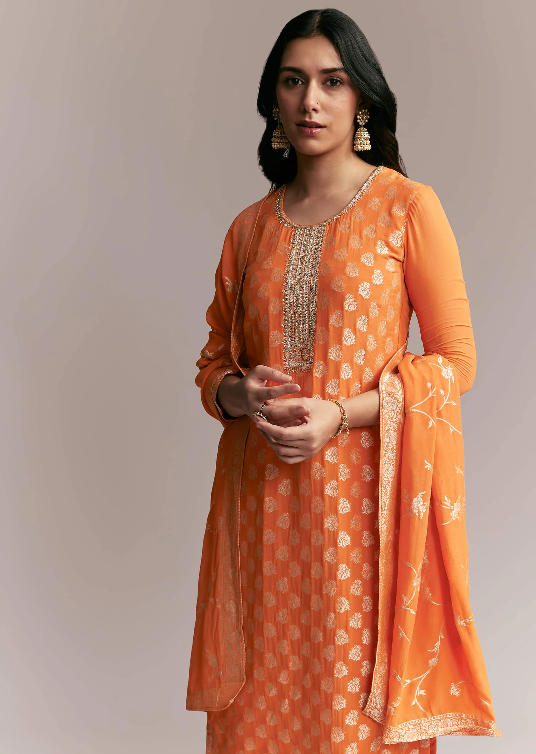 Orange Banarasi Georgette Kurta Set - Image 4