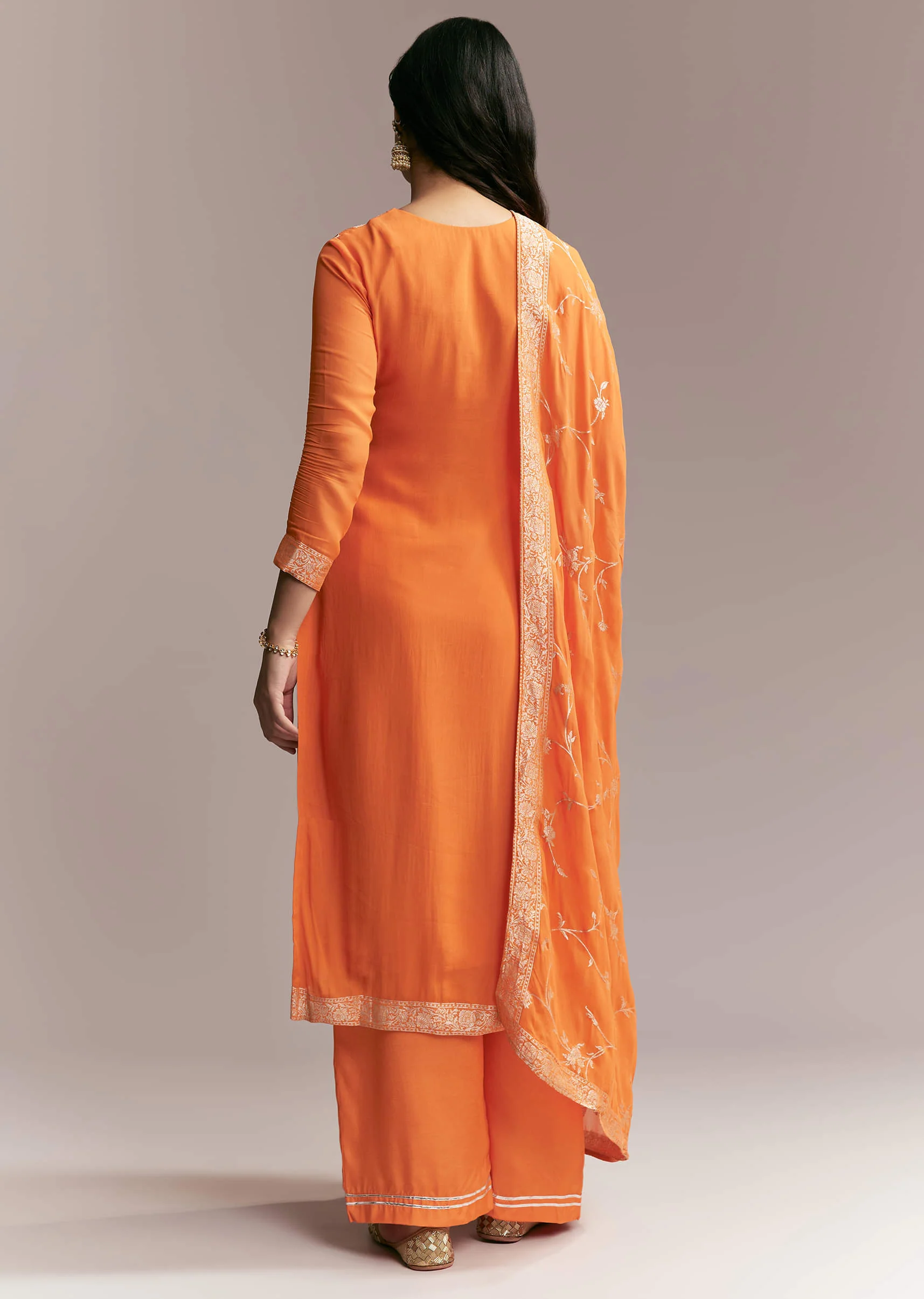 Orange Banarasi Georgette Kurta Set - Image 5