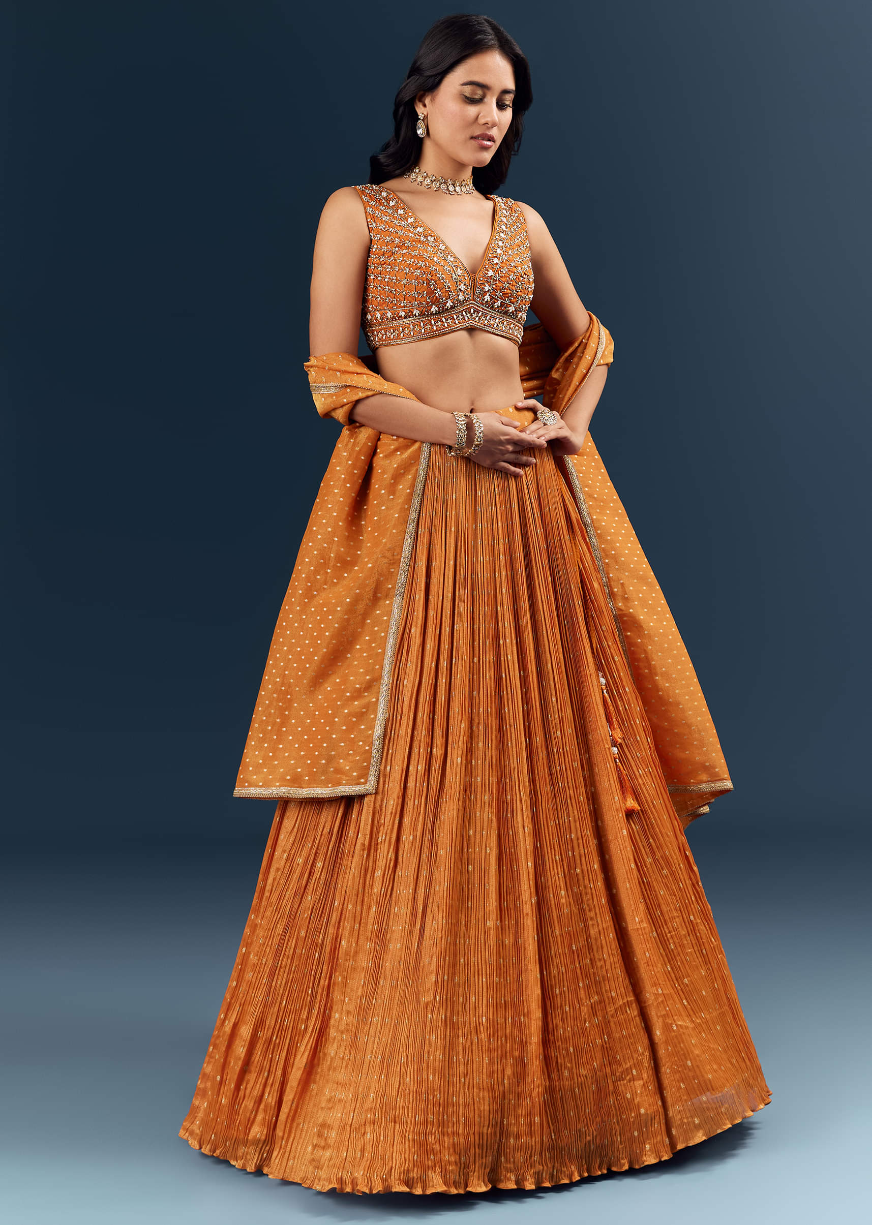 Orange Banarasi Silk Bridesmaid Lehenga With Intricate Hand Embroidery - Image 4