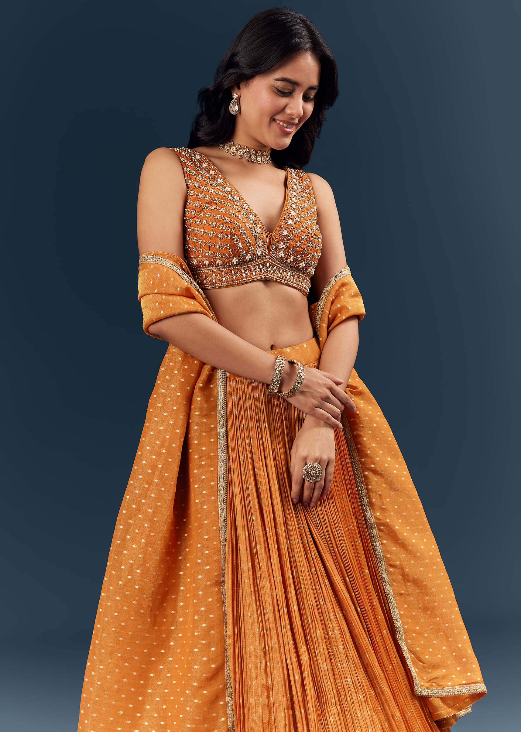 Orange Banarasi Silk Bridesmaid Lehenga With Intricate Hand Embroidery - Image 5