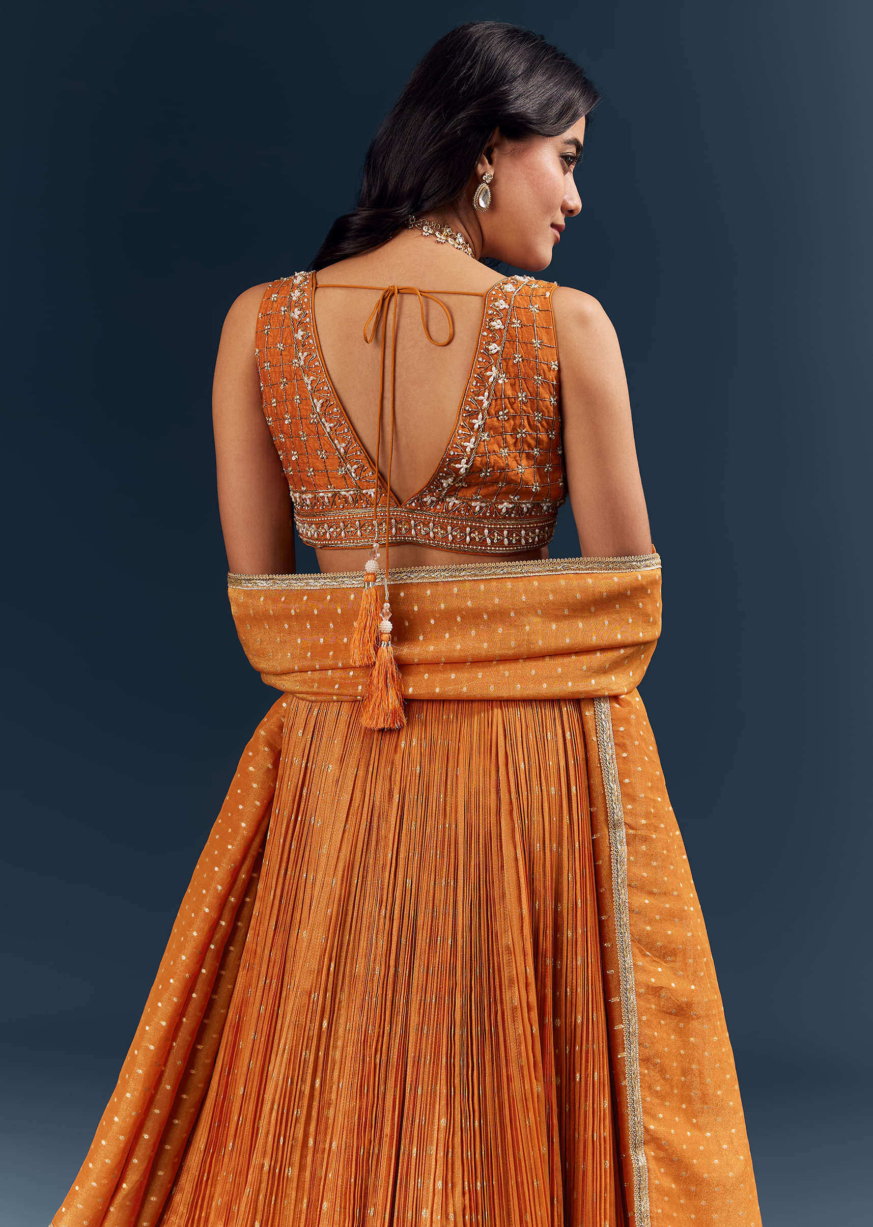 Orange Banarasi Silk Bridesmaid Lehenga With Intricate Hand Embroidery - Image 6