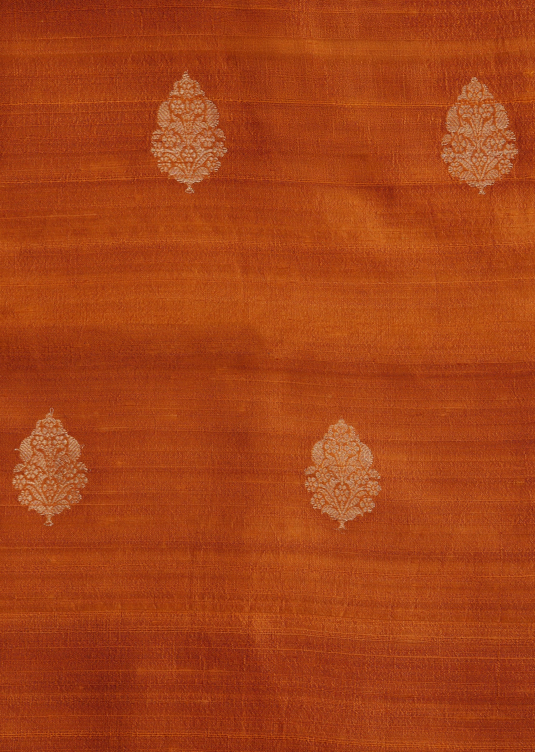 Orange Banarasi Silk Unstitched Suit Set - Image 2
