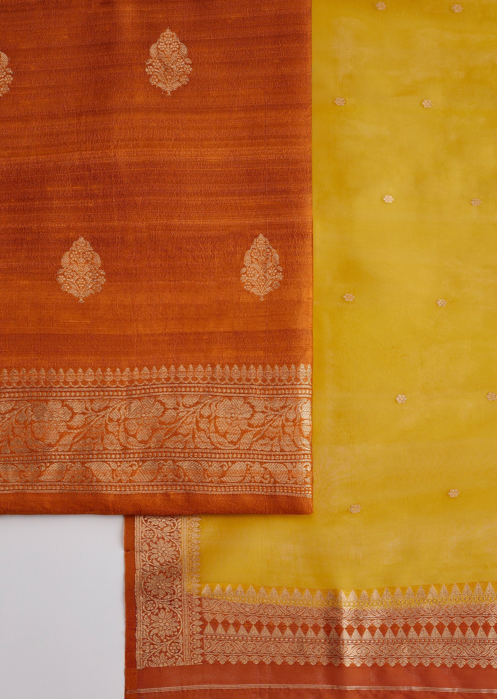 Orange Banarasi Silk Unstitched Suit Set - Image 3